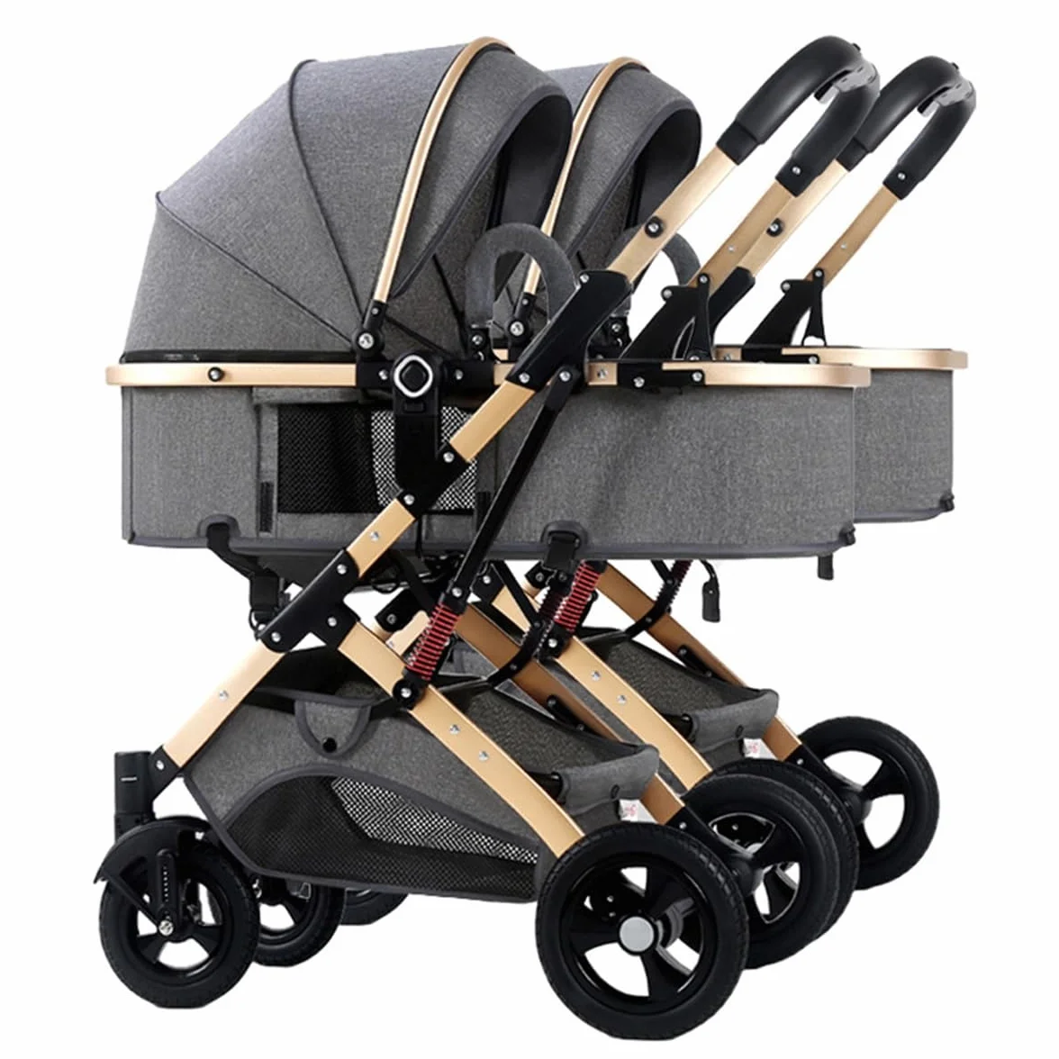 LEIYTFE Passeggino Doppio per Bambini Passeggino Gemellare Staccabile Side By Side, Carrozzina Leggera con Sedute Reversibili,Passeggino Tandem per Bambini (Color : Grey)