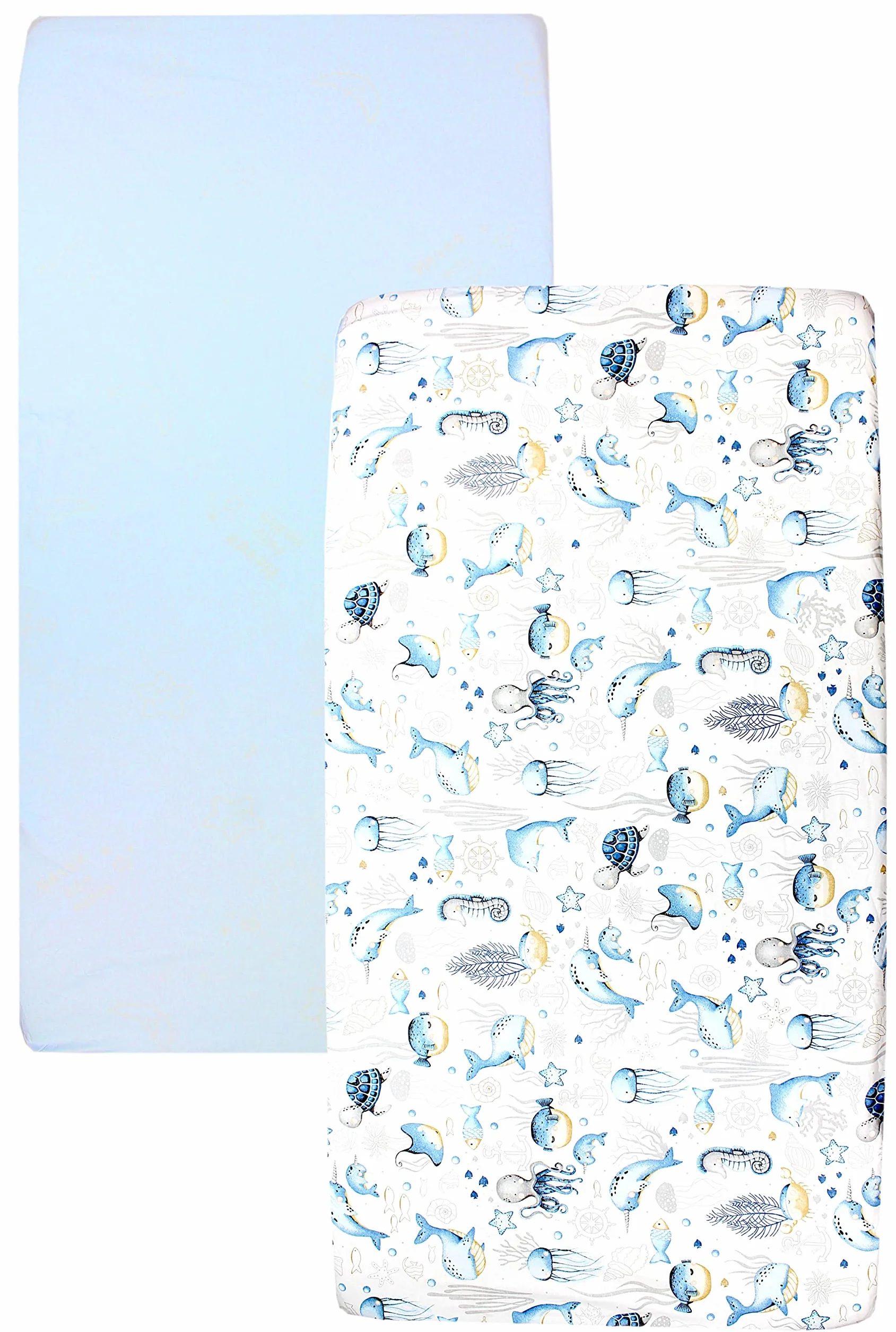 TupTam Lenzuolo per Bambini Bambino Confezione da 2, Animali marini/Blu, 90 x 200 cm