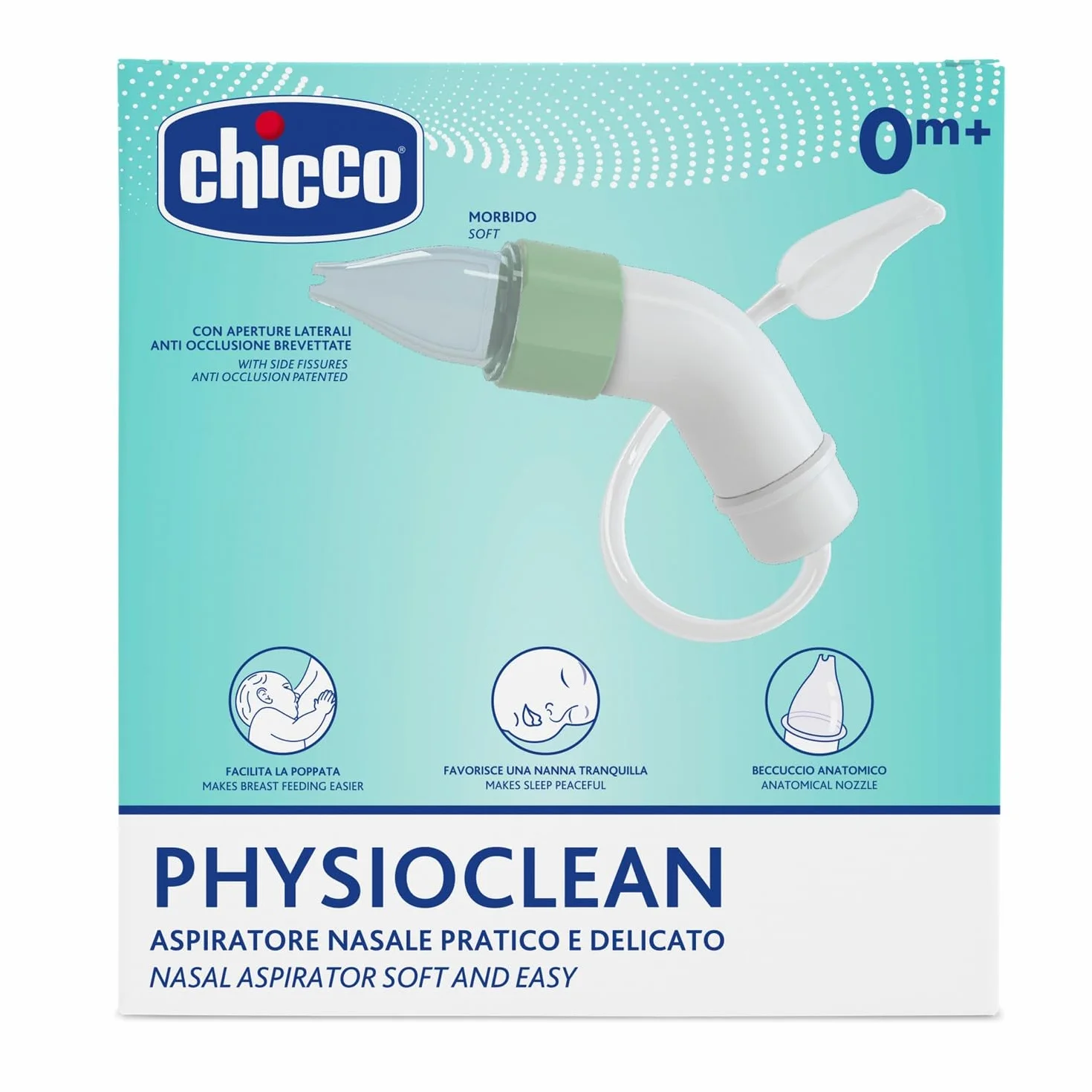 Chicco PhysioClean Kit Aspiratore Nasale Neonato 0m+, Soluzione Igiene Nasale, Forma Ergonomica Antiscivolo, Beccucci Morbidi e Flessibili, Include Filtro Assorbente e Pratica Bustina Richiudibile