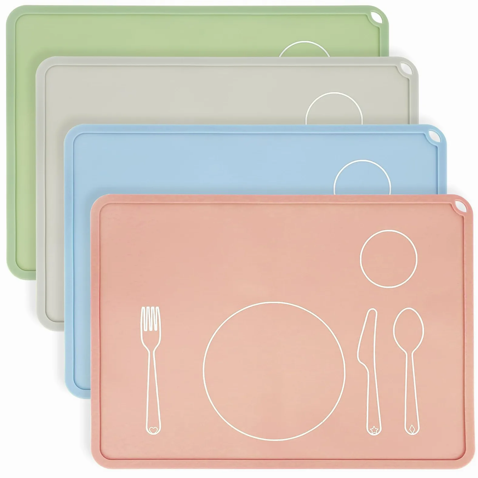 4 tovagliette Montessori in silicone antiscivolo, 40,6 x 30,5 cm, per mangiare, per mangiare, per tavolo da pranzo, imparare, viaggiare, cucina