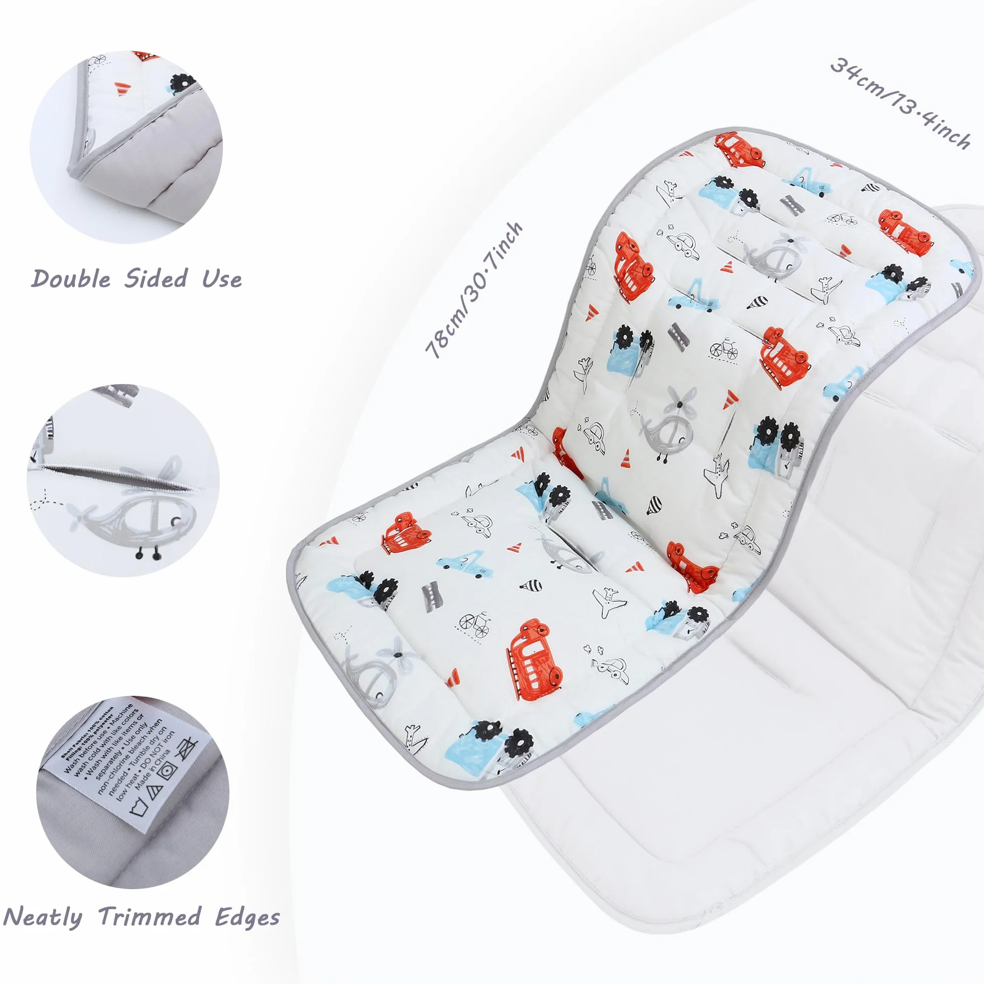 LAT Materassino Passeggino Universale, Copriseduta Passeggino Cotone, Copri Passeggino Universale a Doppia Facciata, Copriseduta Passeggino Universale 78x34cm (Auto Giocattolo)