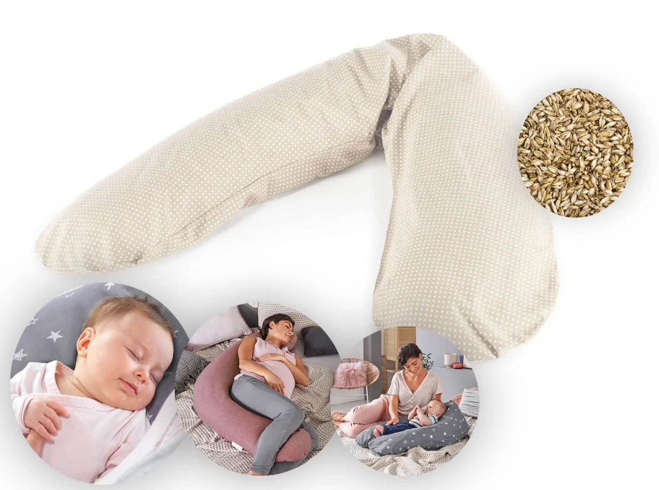 Theraline Cuscino per allattamento Gravidanza L'originale con imbottitura di farro, colore: beige 75 punti