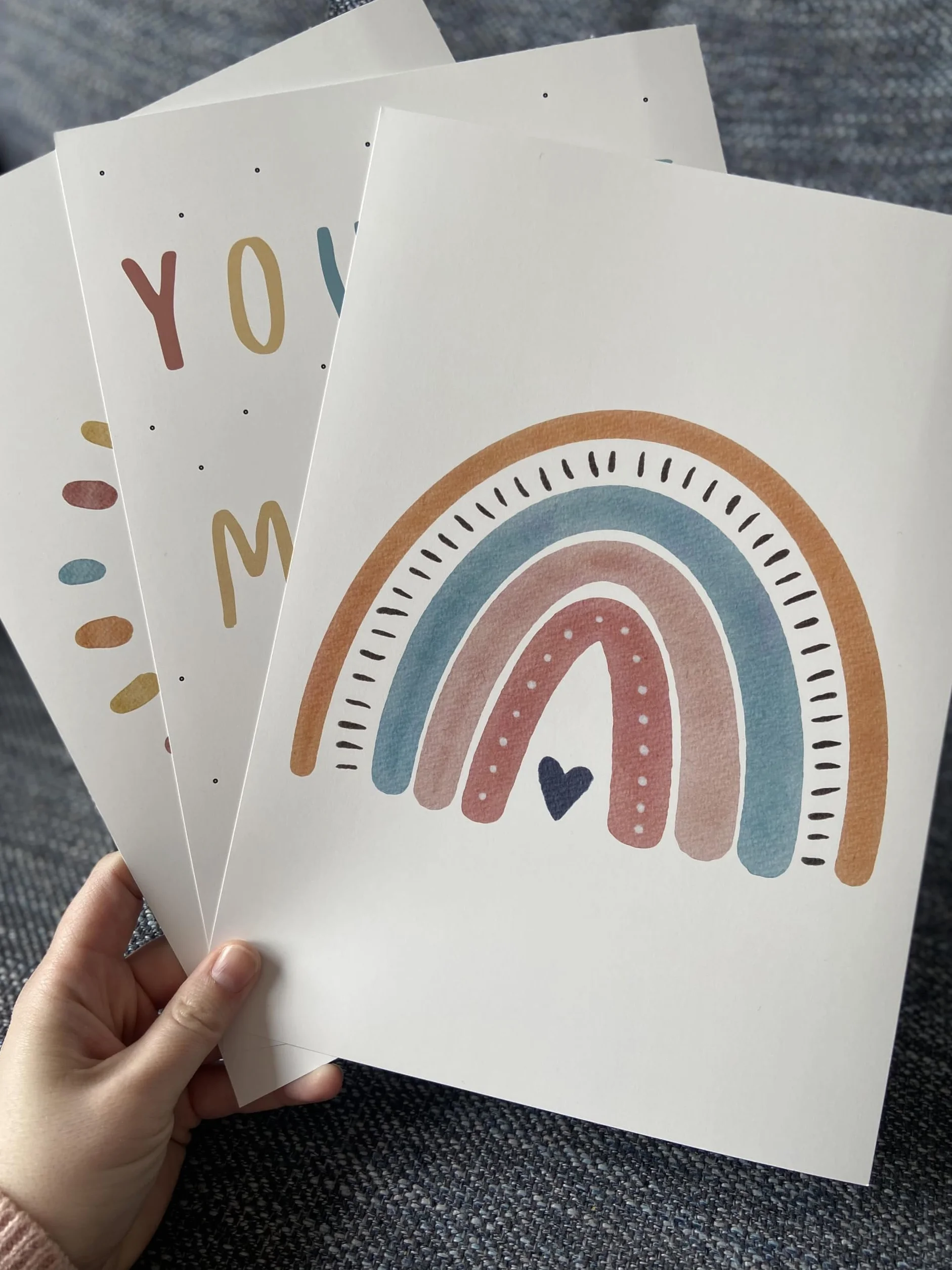 Eviepops Prints Quadri Cameretta Bambini “You Are My Sunshine” Set di 3 Stampe Boho Arcobaleno e Sole Senza Cornice, Decorazione Parete (A3)