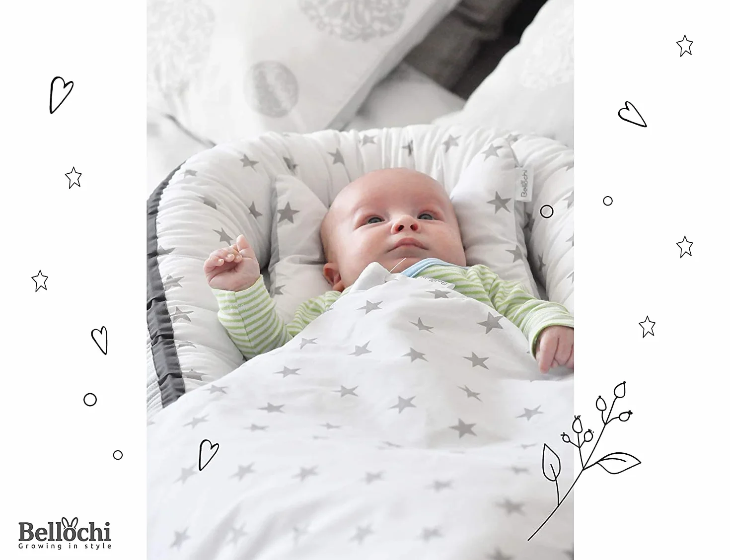 Bellochi Riduttore Lettino per Neonato, Riduttore per Culla - Antisoffoco, Cotone e Velluto - Cuscino Riduttore, Cocoon a Baby, Baby Nest - 90 x 60 cm (Lux)