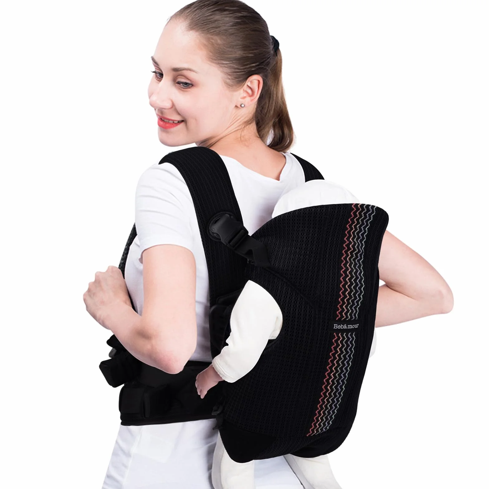 Bebamour baby-carrier, anteriore e posteriore, con 2 bib della spalla,Black Pro