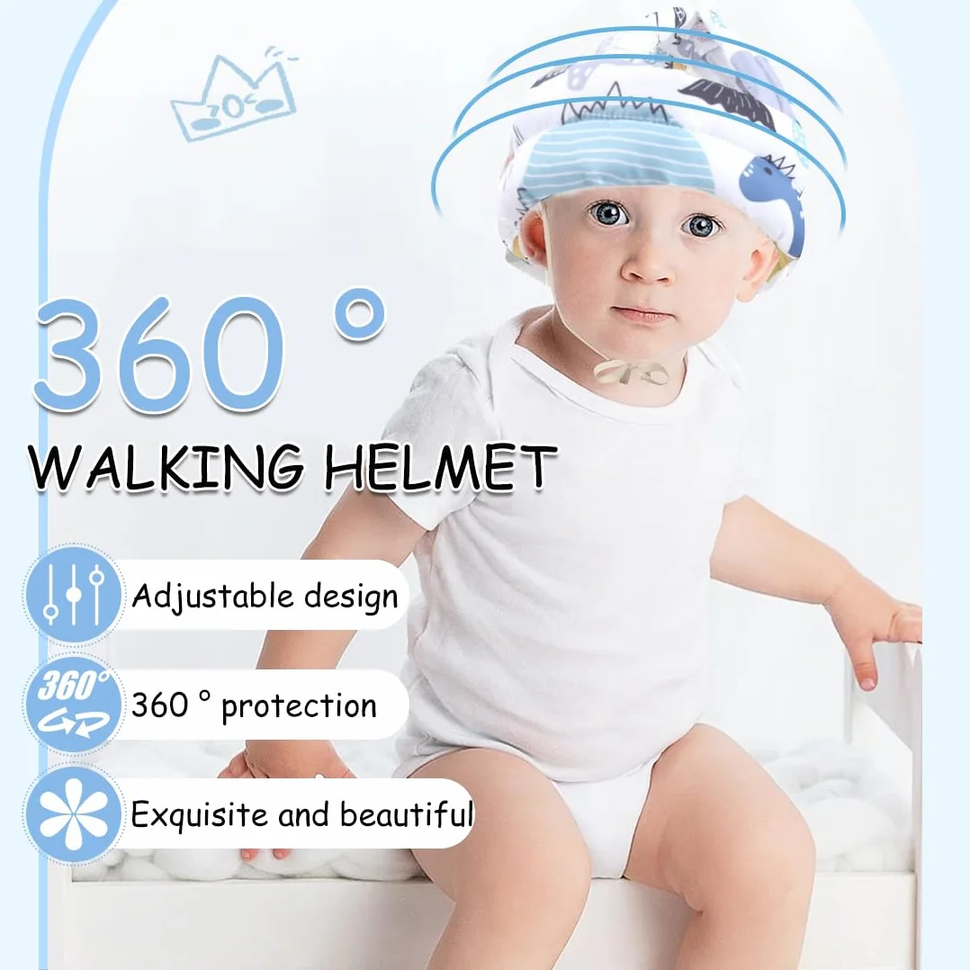 Poggiatesta per bambini - Poggiatesta per neonati, casco di sicurezza regolabile, protezione per la testa, cuscinetto protettivo morbido e traspirante per bambini dai 6 ai 24 mesi (White Dinosaur)