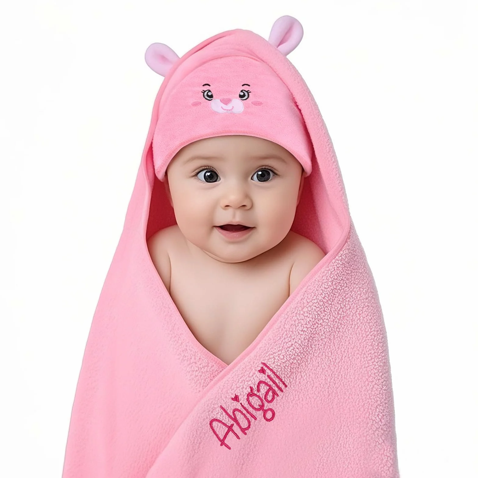 Accappatoio Neonato Personalizzato con Nome Asciugamano Neonato Bagnetto con Cappuccio Morbido e Confortevole per Bambina Regalo Neonata Femmina, Nascita Bimba (Rosa)