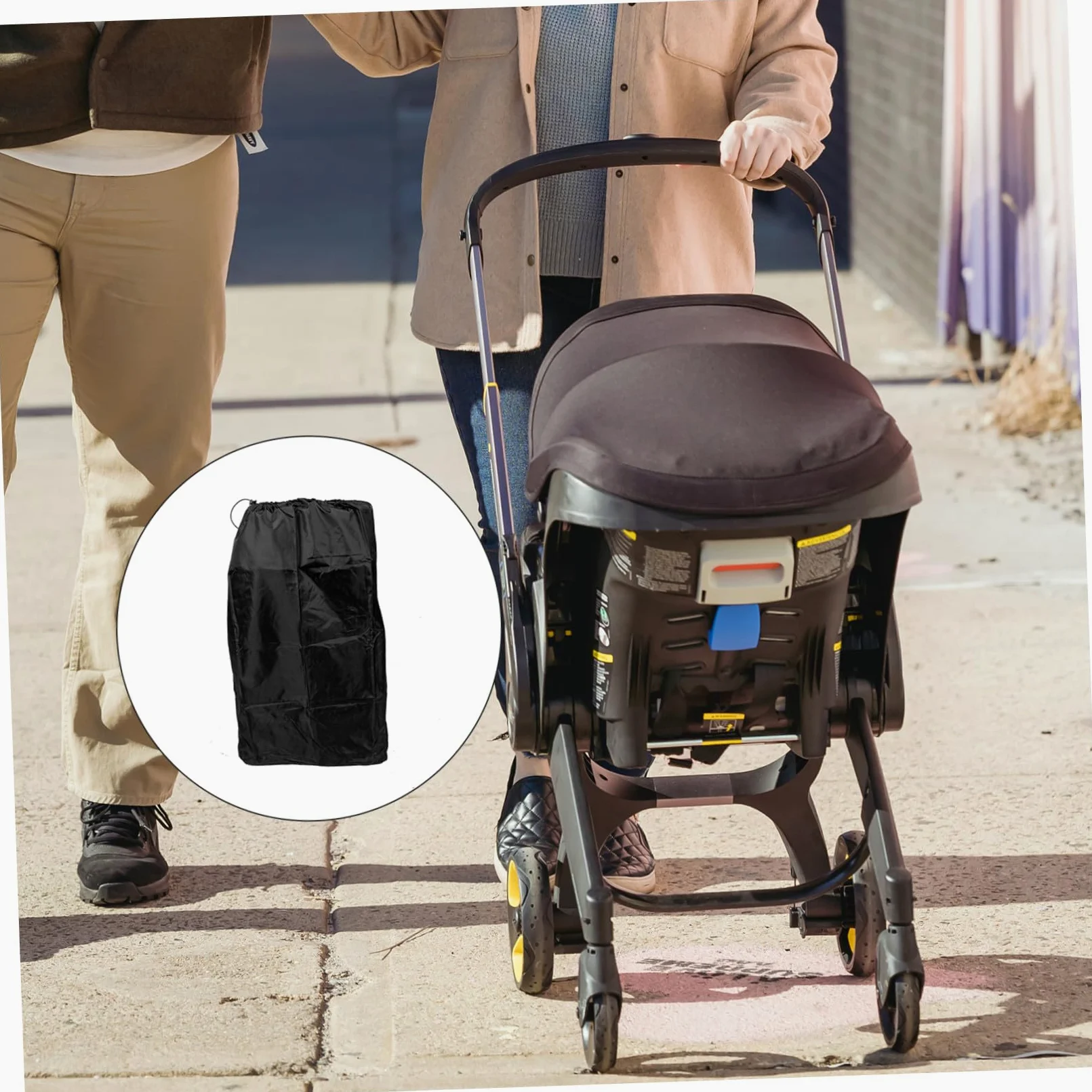 Borsa da Viaggio per Passeggino, Borsa Porta Passeggino Nera in Nylon | Due Spallacci Cuciture Rinforzate Chiusura a Coulisse Bloccabile per Viaggio in Aereo e Gate Check