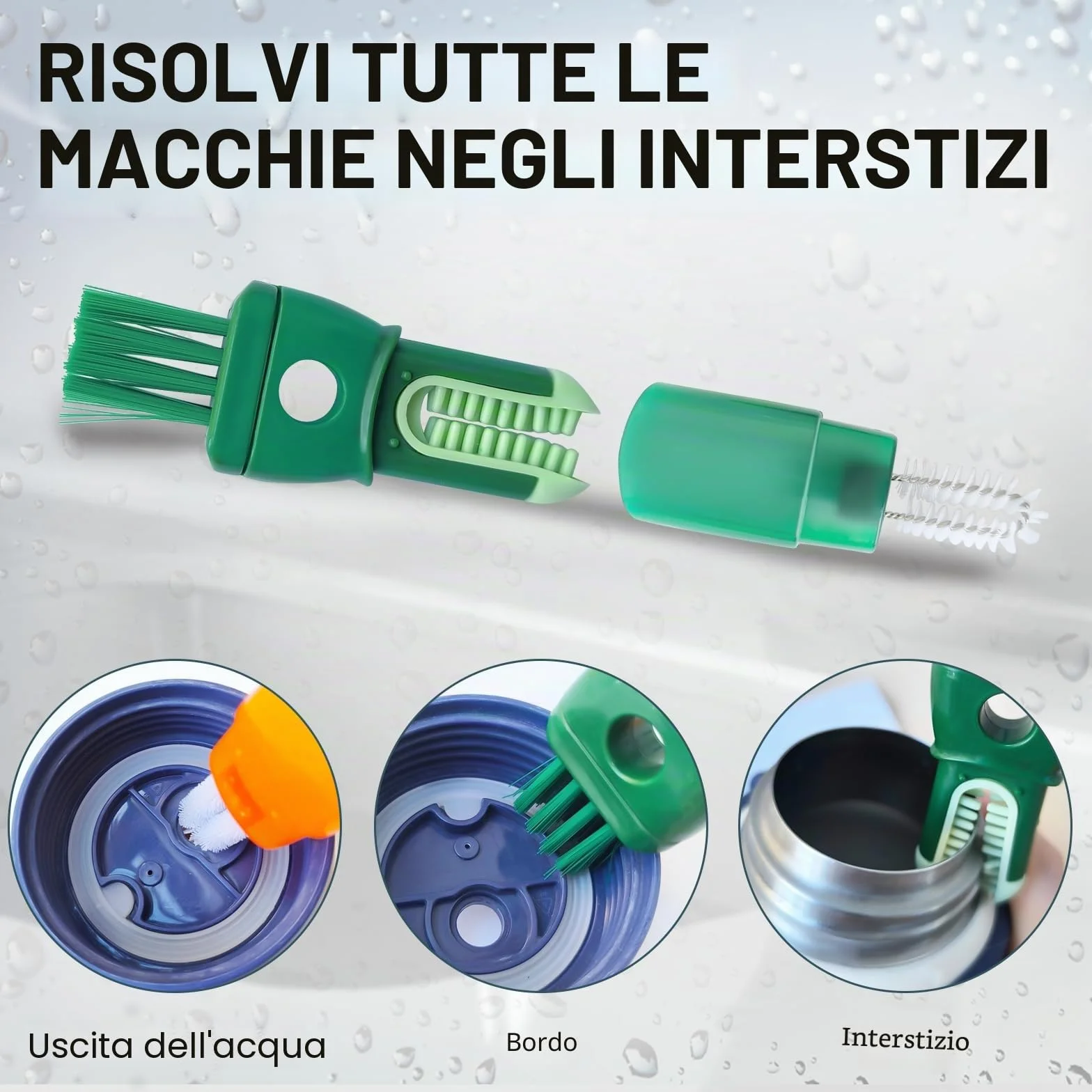 2 Pezzi 5 in 1 Scovolino per Bottiglie, Borraccia, Biberon e Cannucce, Bottiglie Termiche