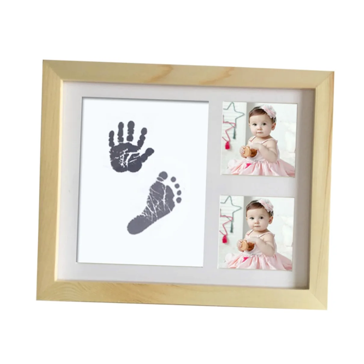 Cornice Foto Impronte Mani e Piedi in Legno, Kit Bebè | 2 Card per Impronta, Inchiostro senza Sbavature, Elevata Assorbenza per Dettagli Chiari