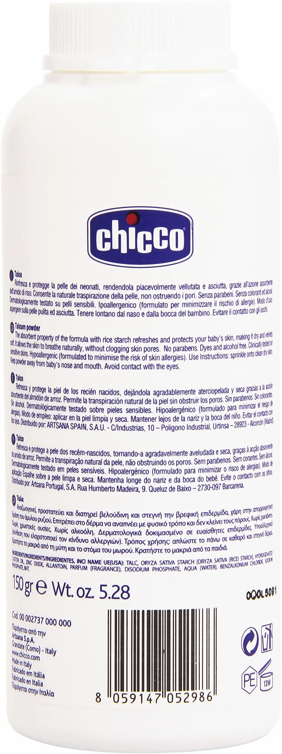 Chicco - baby moments, Talco , 150 ml