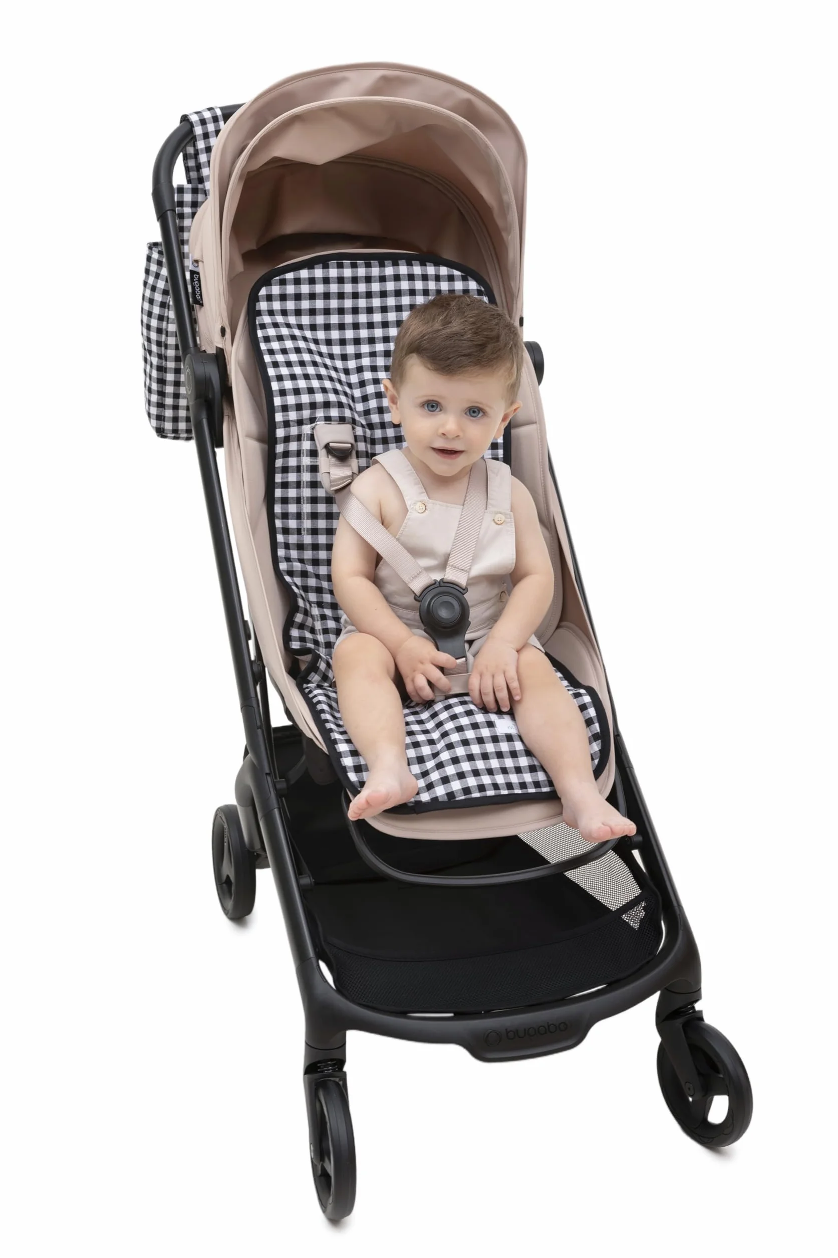 Materassino passeggino universale - Stile Vichy imbottito e traspirante - 100% cotone - Compatibile con tutti i passeggini - Prodotto in Spagna. (Nero)