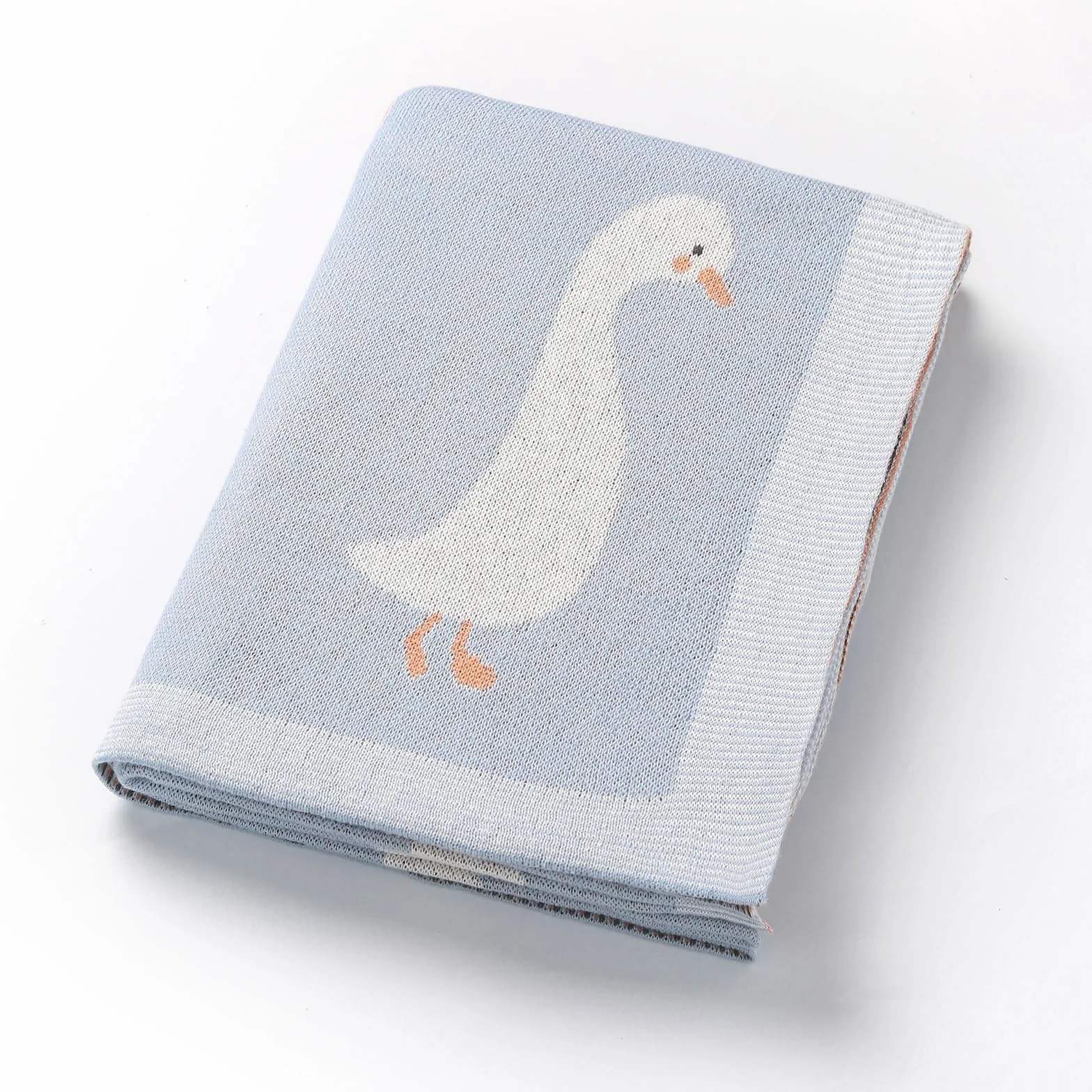 Coperta per neonati in 100% cotone, morbida coperta a maglia per lettino per bambino/ragazza, carrozzina, blu, 100 x 80 cm
