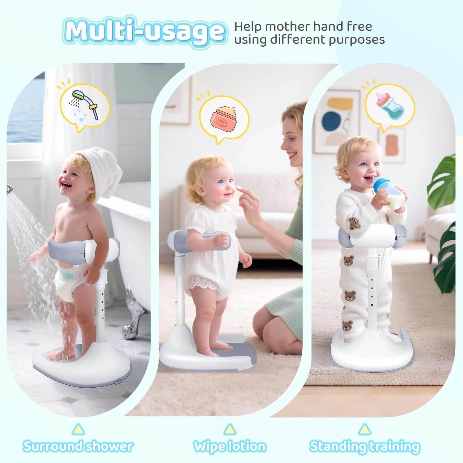 Supporto Doccia Bambini In Piedi,Con Base Antiscivolo,Altezza Regolabile,Supporto Doccia Bambini In Piedi Per 8 A 36 Mesi