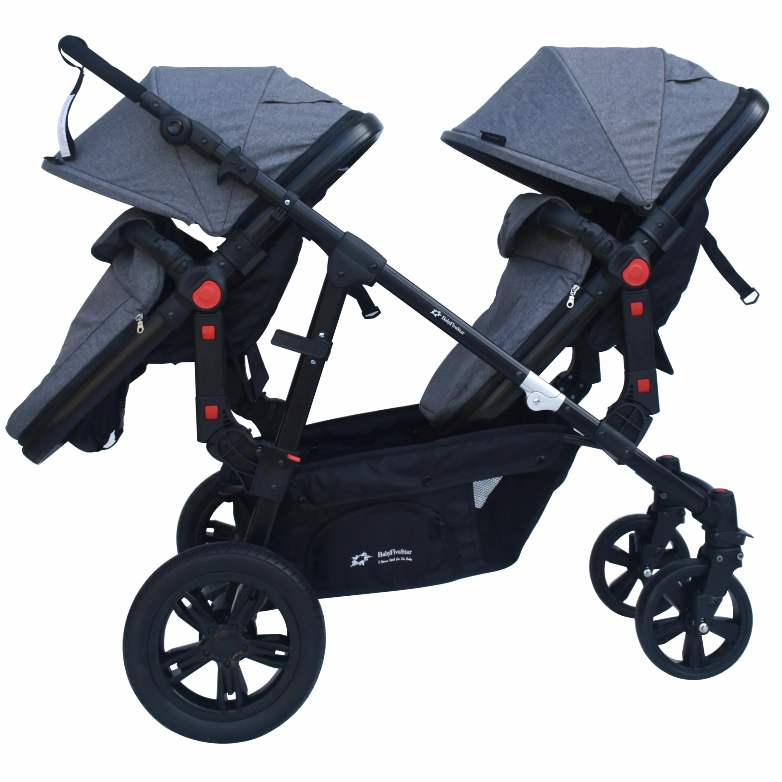 PASSEGGINO DOPPIO/GEMELLARE 2in1 NERO E GRIGIO PER DUE BAMBINI FRATELLI STROLLER