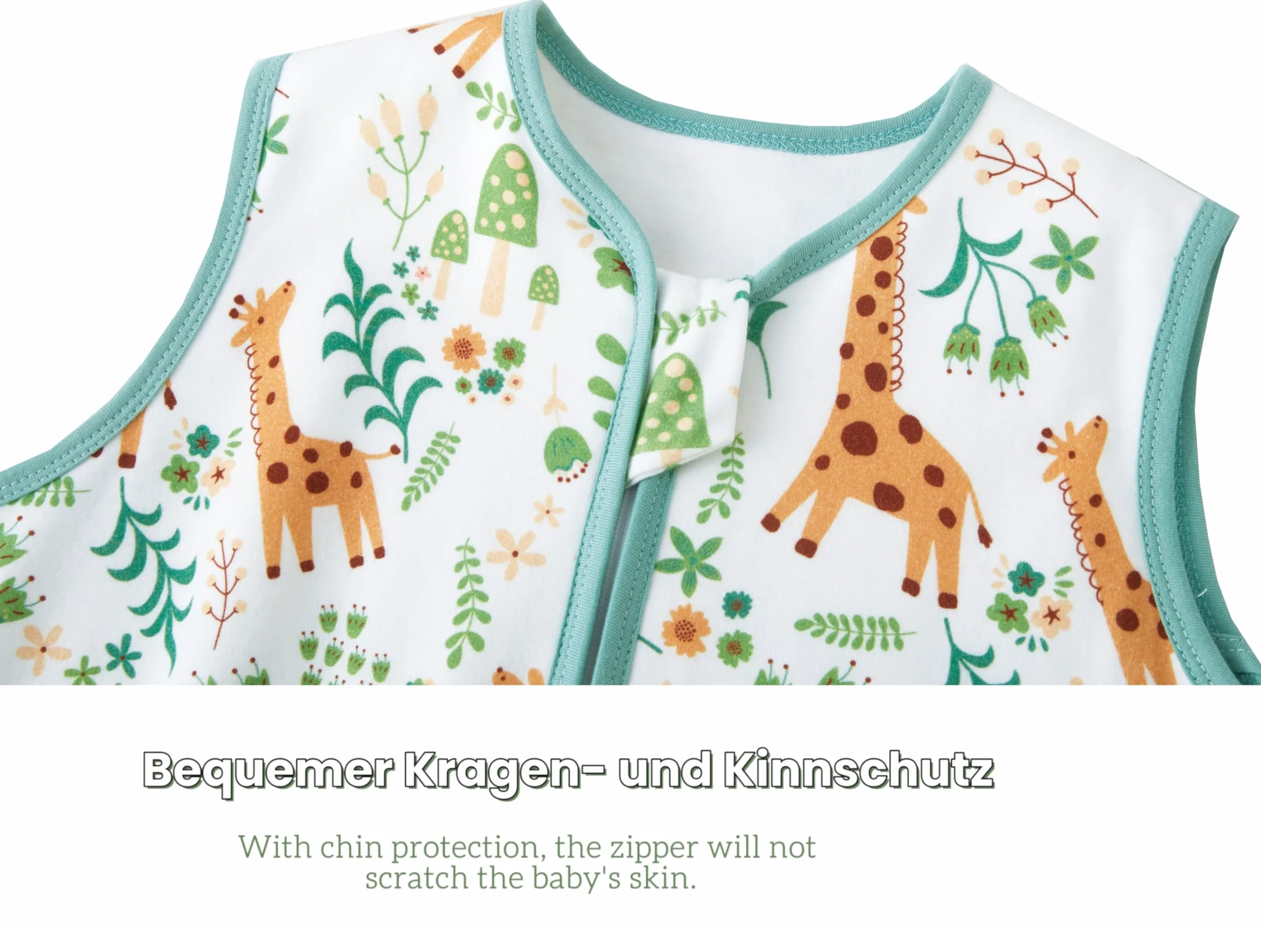 Chilsuessy Sacco nanna estivo per bambini piccoli, senza maniche, per l'estate e la primavera, 100% cotone, verde chiaro + giraffa, altezza 130 – 150 cm