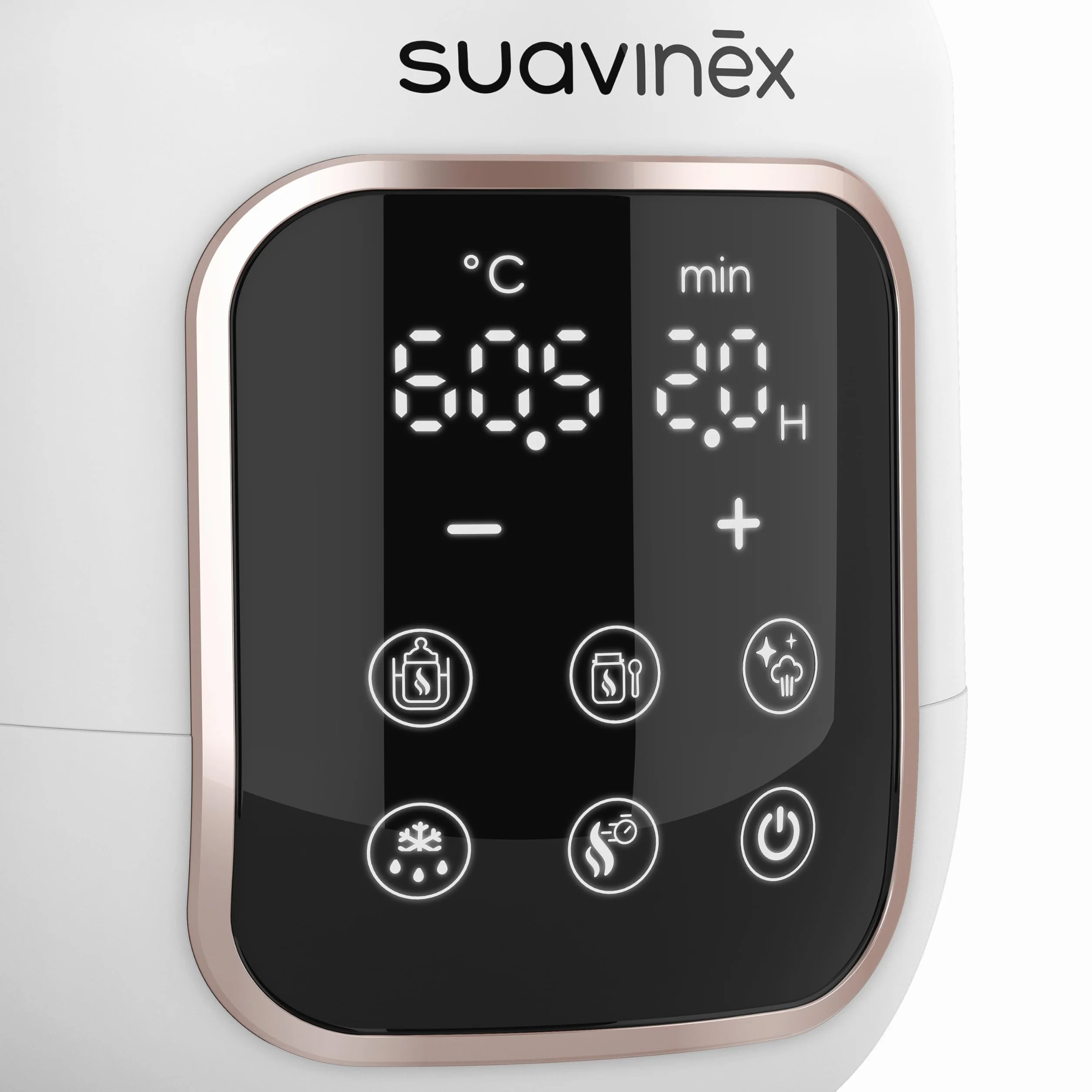 Suavinex, Scaldabiberon e Sterilizzatore 2 in 1, Sterilizza biberon e ciucci, Scalda e Scongela Biberon, Latte Materno e Omogeneizzati, con Modalità Rapida e Spegnimento Automatico, Facile da Usare