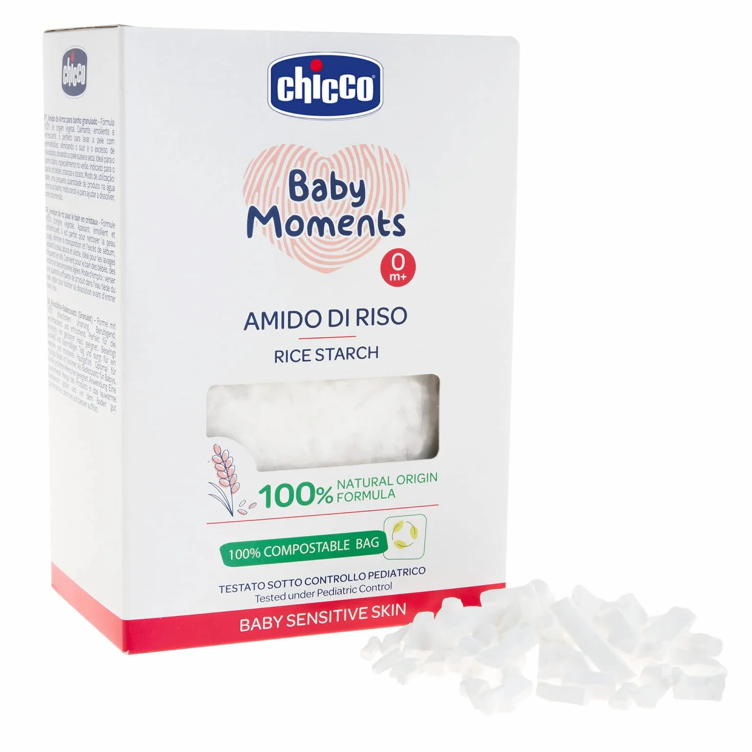Chicco Baby Moments Amido di Riso, Lenitivo e Rinfrescante, Pulizia Gentile Senza Irritare o Asciugare La Pelle, Azione Emolliente, Bagnetto Neonato, Talco, 250 Gr, 0 Mesi+ (Confezione da 2)