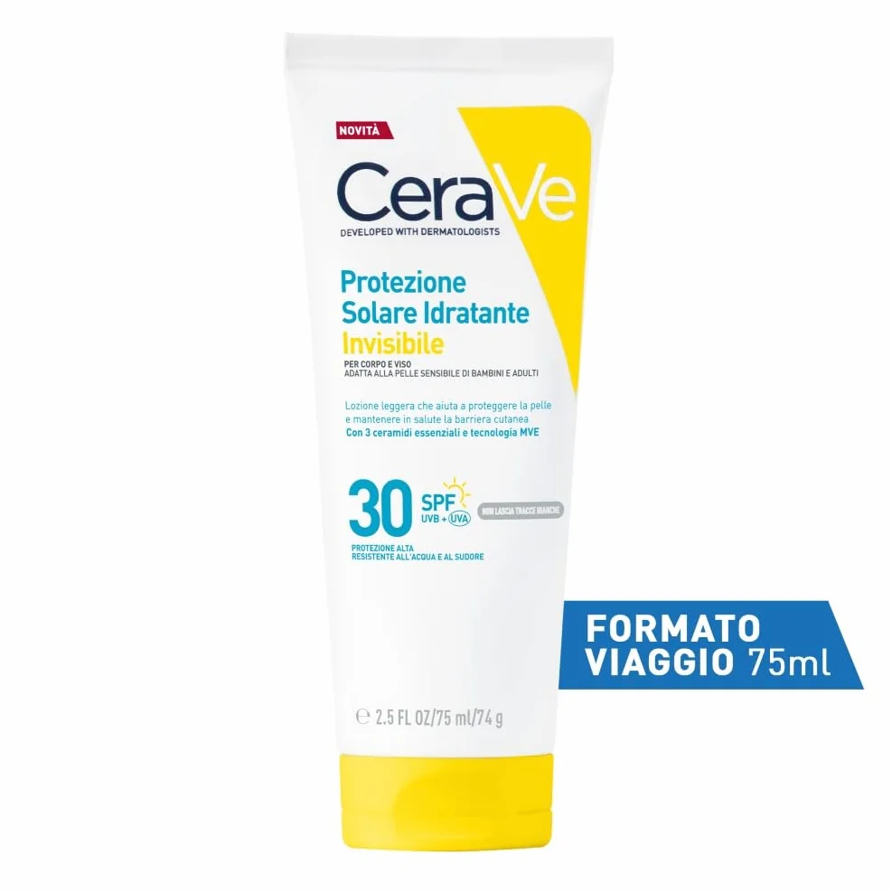 CeraVe Protezione Solare Idratante Invisibile SPF30, Per Tutte le Tipologie di Pelle, Protezione Molto Alta, Idratazione 24 ore, Texture Leggera e Invisibile sulla Pelle, 177ml