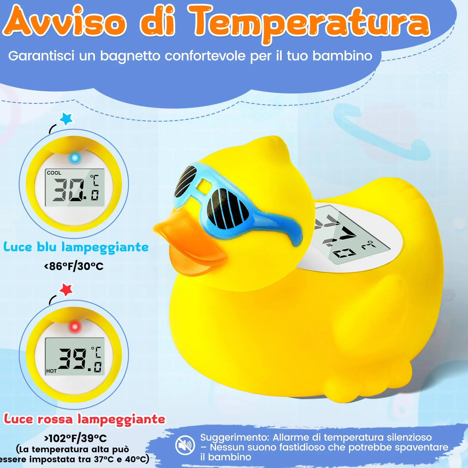 Termometro da Bagno per Bambini, Convertibile tra ℉ e ℃, Termometro di Sicurezza per Neonati e per la Temperatura della Stanza, Giocattolo Galleggiante Sicuro per Vasca da Bagno
