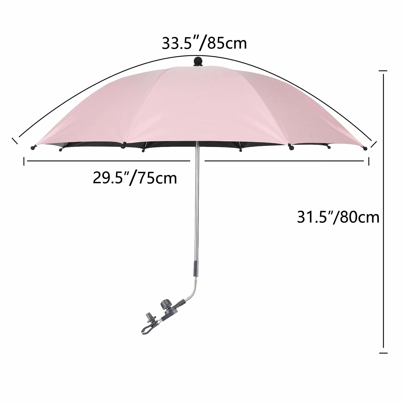 Ombrello per Bambini Ombrellon con Clamp,75cm Ombra per Clamp-On, con Clip Fixing Device UPF 50+,Ombrelini parasole per di Patio, Passeggini (Rosa)