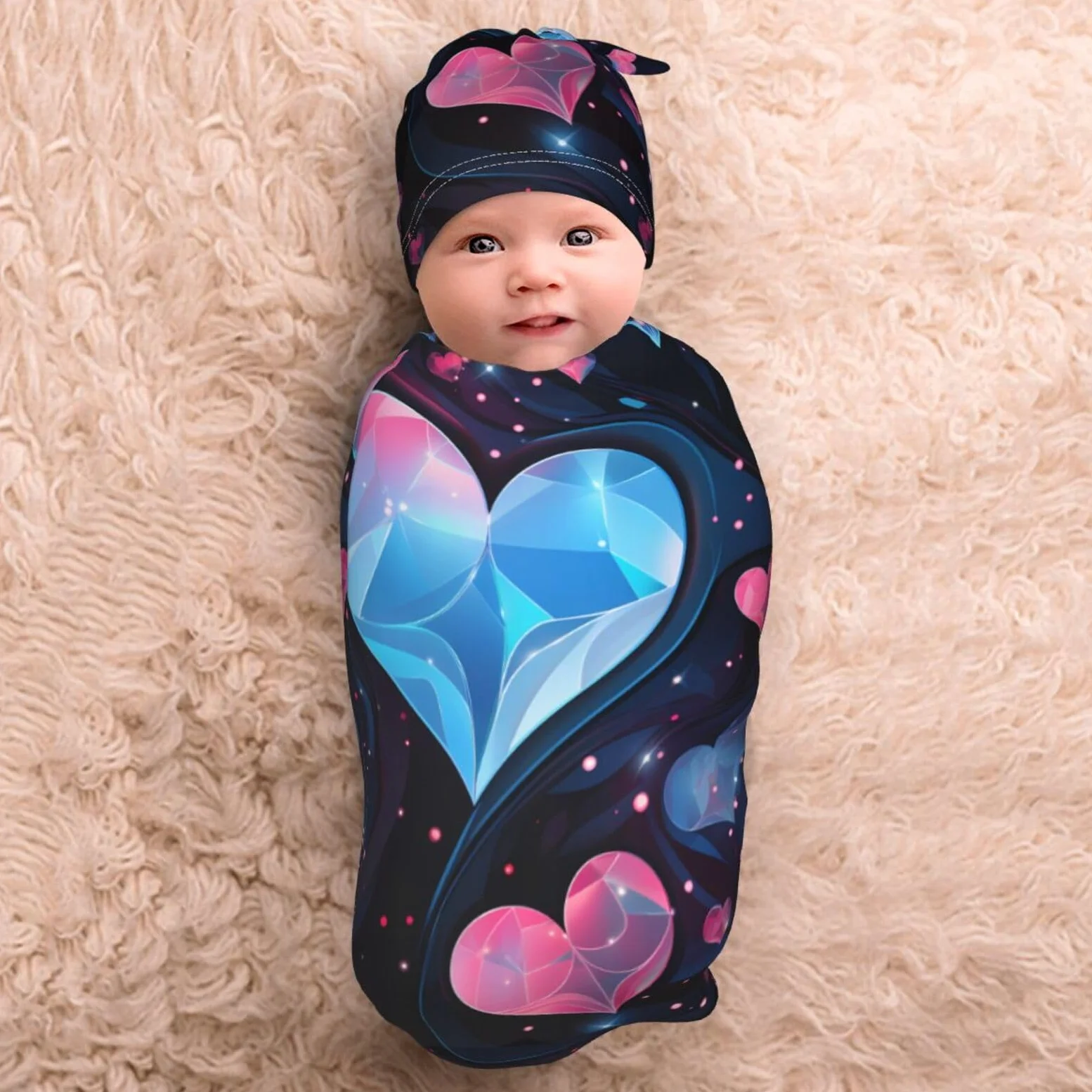 3d Cuori Swaddle Coperta E Cappello Set Per Neonati Avvolgere Accogliente Per Neonati Bambino Comfort 29x53 cm