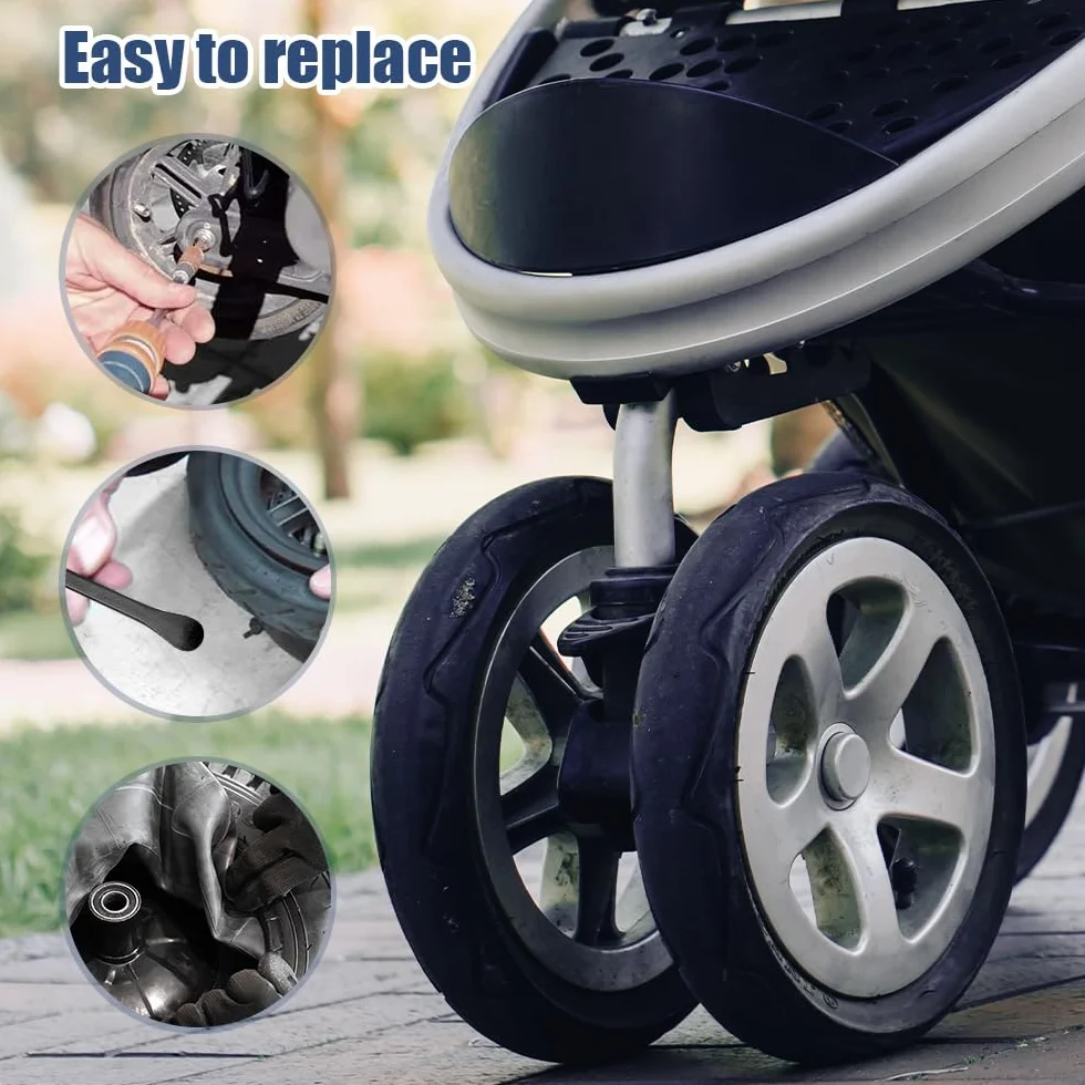mizikuu Camera d'Aria Da 10 Pollici, 2 Pezzi 10 x 2,0 Tubi Con Angolo Av 45°/45° Per Pneumatici Di Passeggini, Tubo Senza Cuciture, Speciale Miscela Butilica, Con 2 leva per pneumatici, Nero