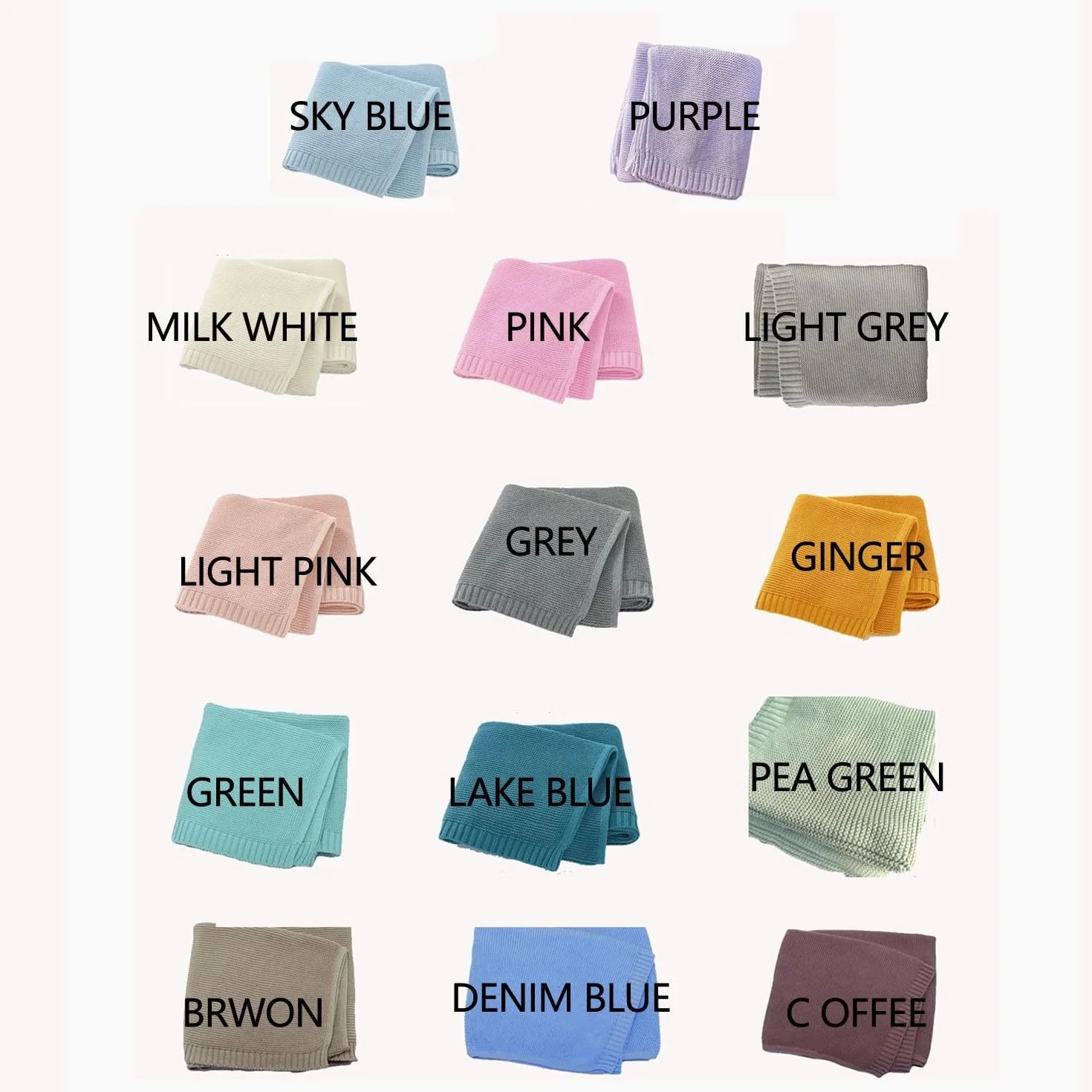 Coperte In Maglia Personalizzate Ricamate Con Nome, Coperta Per Neonati In Cotone Fatta A Mano Su Misura Per Maschio/femmina(Sky blue)