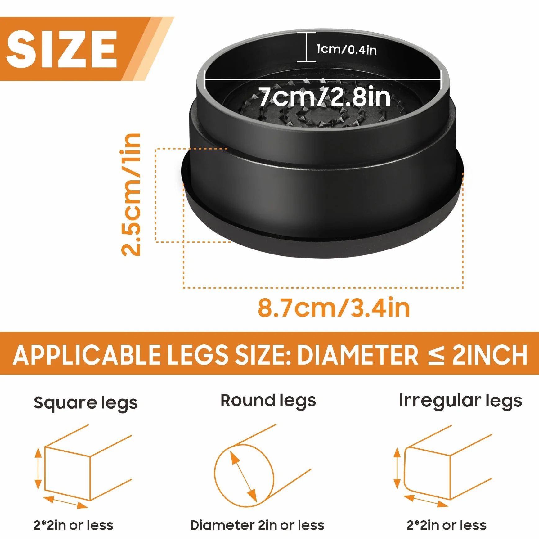 Rialzi per letto, 2,5 cm, rotondi, impilabili, antiscivolo, per sedie, divani, tavoli, set da 6 pezzi, colore nero (2,5 cm, 6 pezzi)