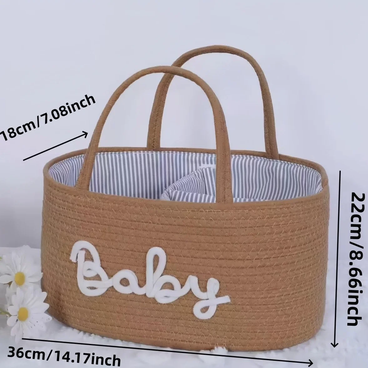 Cesto Regalo Personalizzato Per Baby Shower Con Nome, Cestino Portaoggetti Per La Cameretta In Corda Di Cotone Per Organizzare Pannolini, Salviette E Articoli Essenziali Per Neonati(Beige)