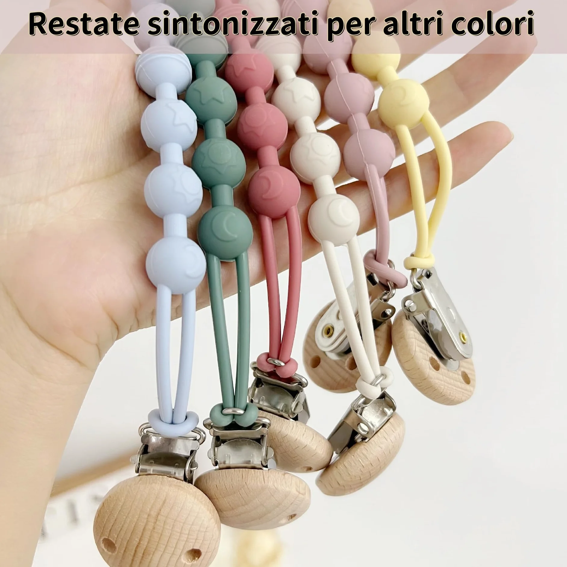 2 Pezzi Catenella Portaciuccio in Silicone,Set Catenelle per Ciuccio con 2 Pezzi Ciuccio Clip Adattatore, Portaciuccio Senza BPA,Catenelle per Ciuccio con Adattatore