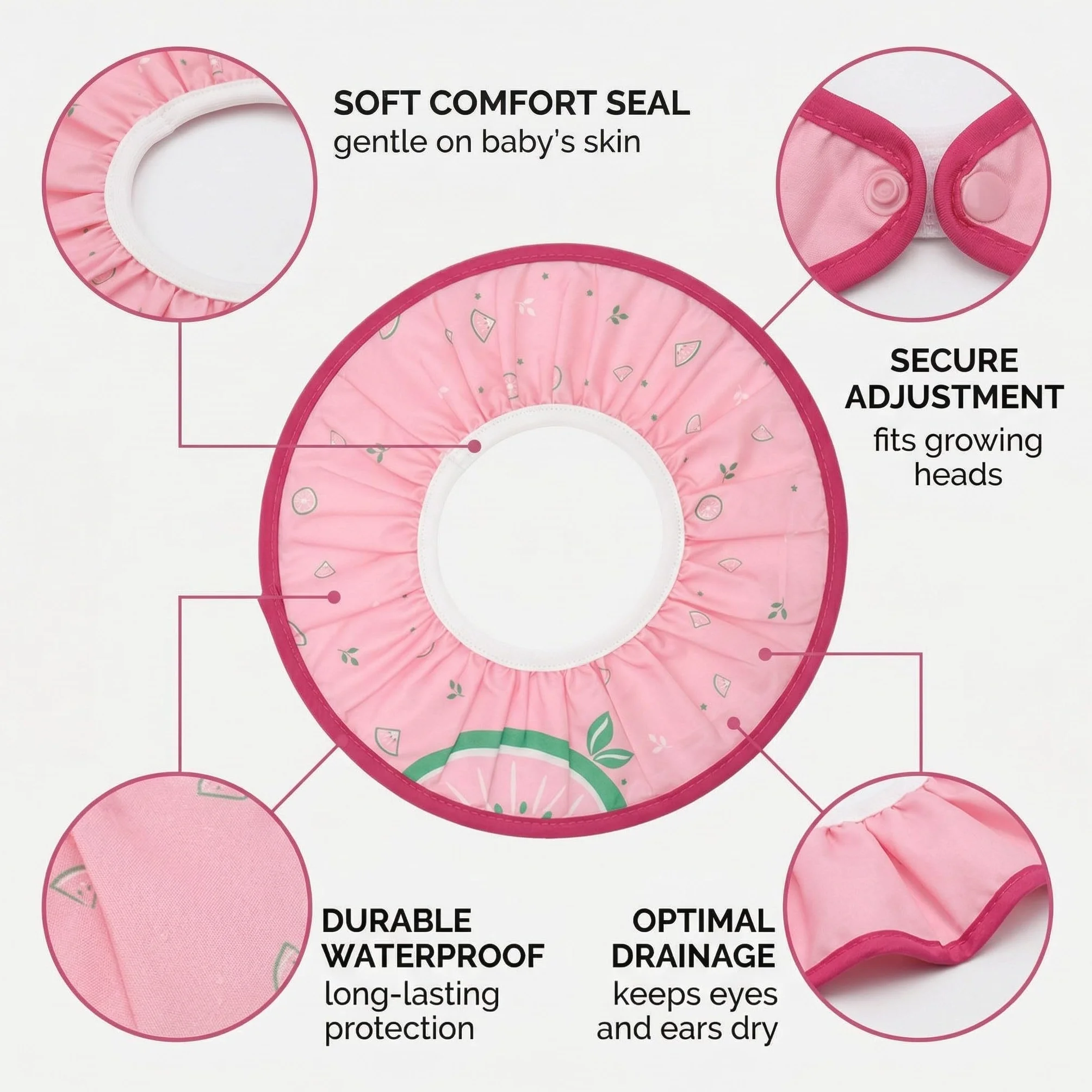 Cappello da Doccia per Bambini e Neonati Visiera da Bagno Regolabile Protezione Impermeabile Shampoo Cappello Morbido per Bagno (Diametro Interno 10 cm, Diametro Esterno 30 cm)(Rosa)