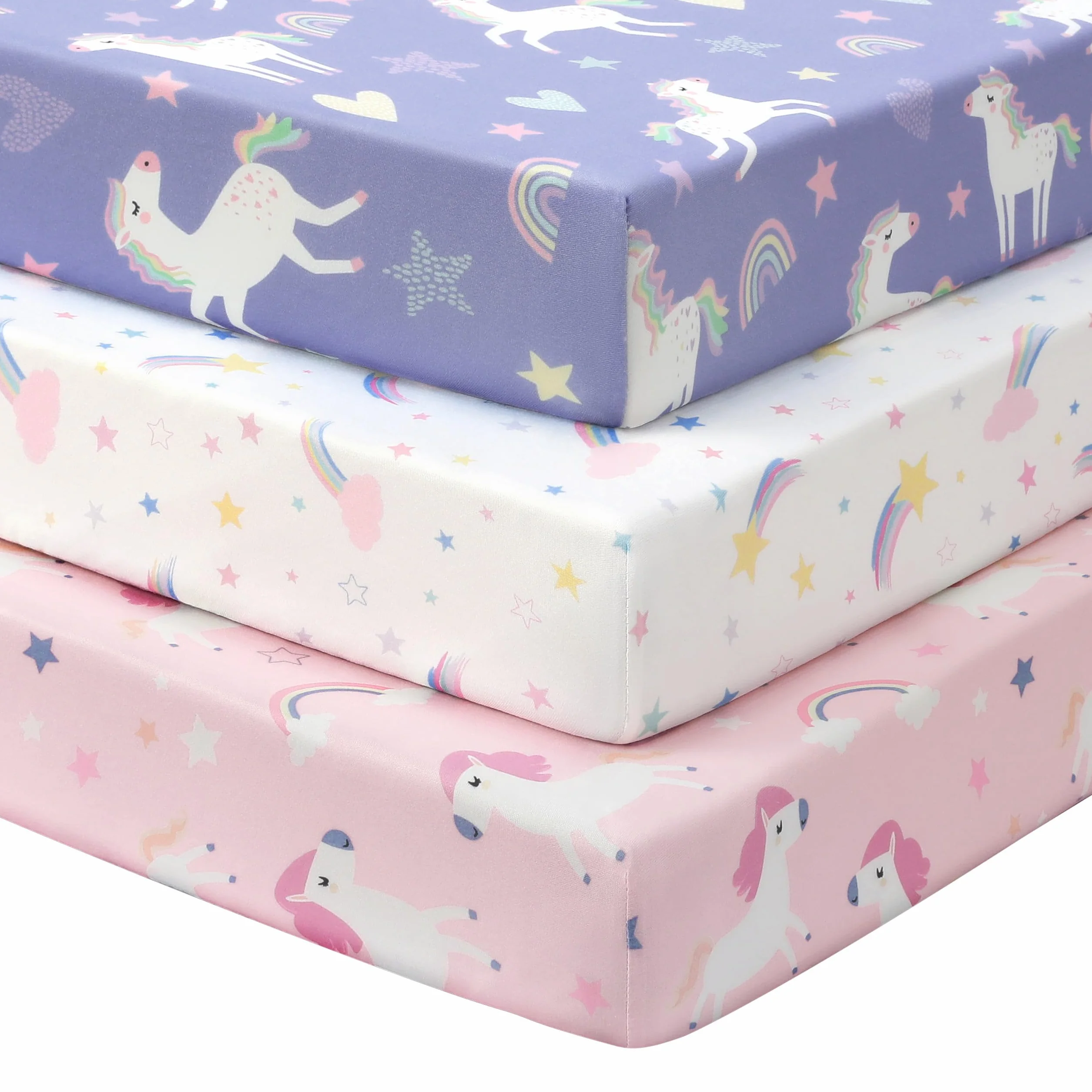 Lenzuola Lettino 120x60 cm, Confezione da 3 Coprimaterassi per Lettino Neonato, Lenzuola con Angoli Elasticizzate in Microfibra Ultra Morbida e Setosa, Rosa e Viola