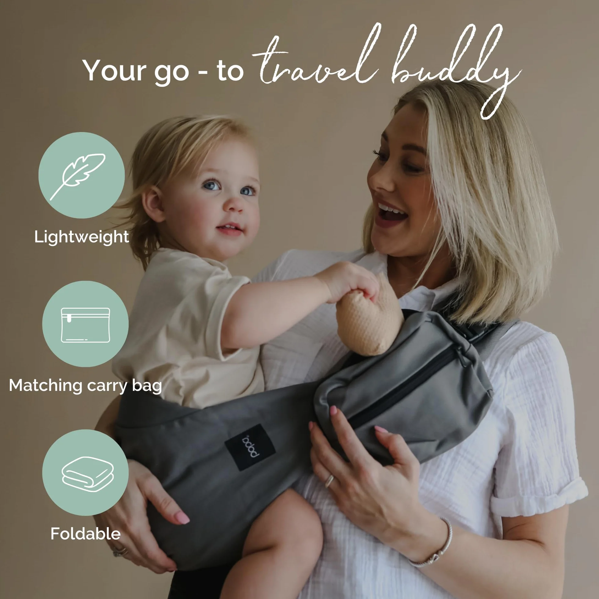 Boba Buddy Fascia Porta Bebe - 100% Cotone, Fascia Laterale Porta Bambino Ergonomico con Spallacci Regolabili, Fibbie di Sicurezza e Seduta Ampia, Include Borsa (9-48 Mesi/8-20 kg) - Grey