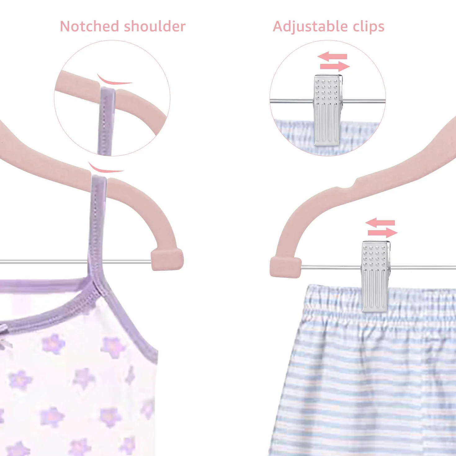 16 ganci per pantaloni con clip mobili,ganci in velluto per neonati,gancio girevole,antiscivolo,ganci per cappotti per bambini salvaspazio per gonne,pantaloni,abiti,giacche (30 cm,rosa)