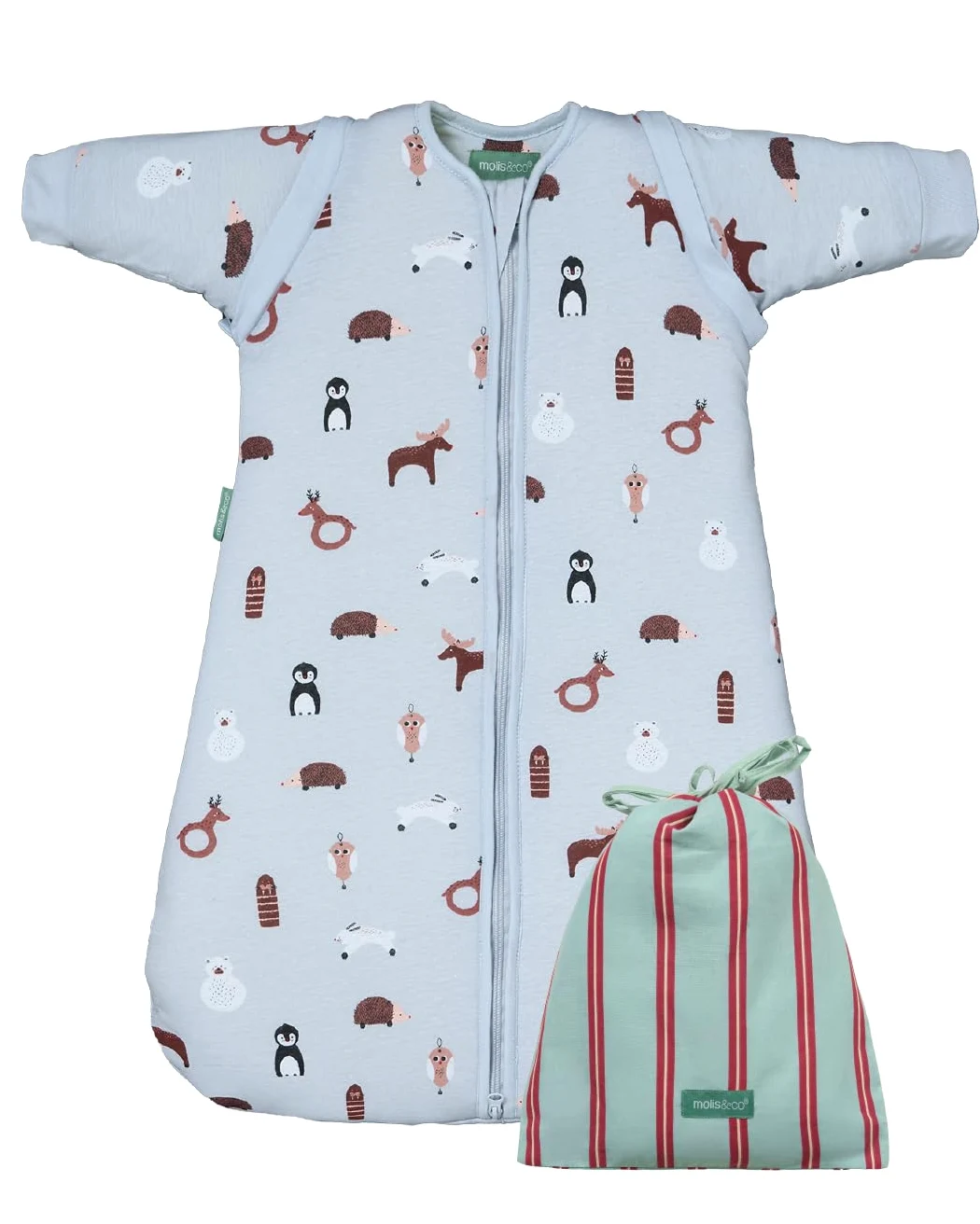 molis&co - Sacco nanna maniche staccabili per Neonati e Bambini - Sacchi Nanna 2.5 tog - 100% Cotone (Oeko-TEX 100) - Winter Animals (12 a 18 mesi)