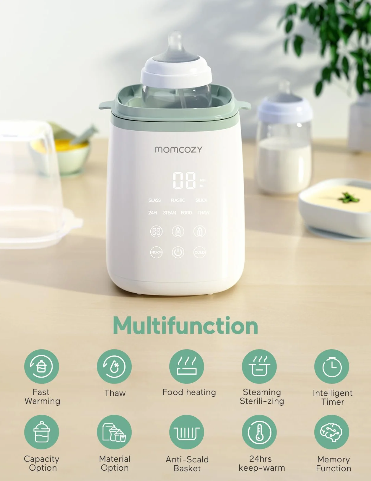 Momcozy Scaldabiberon, Scaldalatte Veloce per Neonati con Controllo Accurato della Temperatura e Spegnimento Automatico, Scaldabiberon Multifunzione per Latte Materno