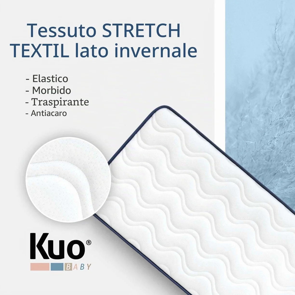 KUO Baby - Materasso per Culla Baloo | Materasso in Schiuma e Viscoelastico | Reversibile, Igienico e Traspirante | 80 x 50 cm