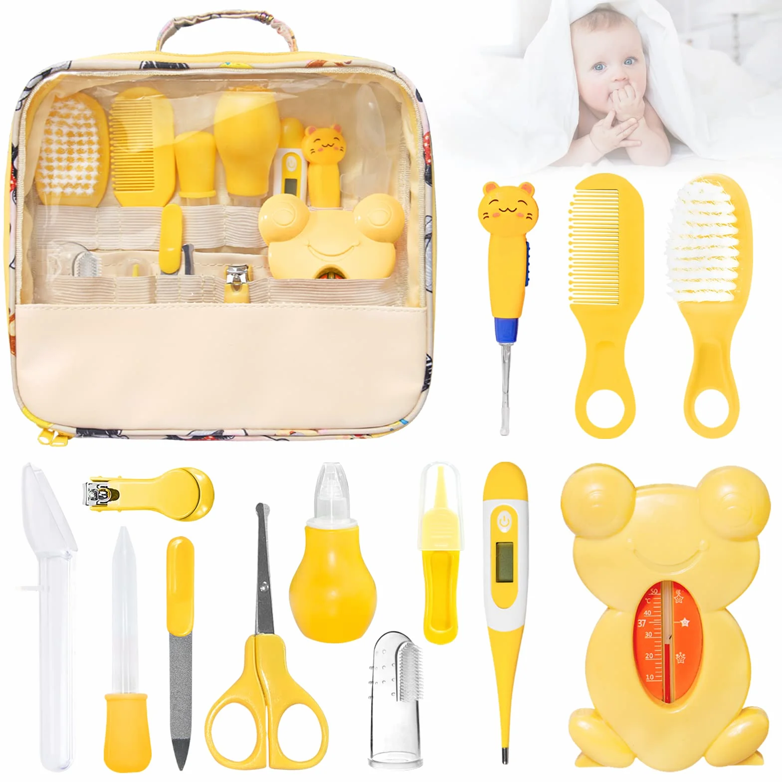 Set per la Cura del Bambino Kit Neonato 13Pcs Set per l'Igiene e Cura del Bambino,Set Neonato per la Cura del Bambino,Bellezza per Neonato, Taglia Unghie,Pettine,Spazzolino,Taglia Unghie,Stick Molare
