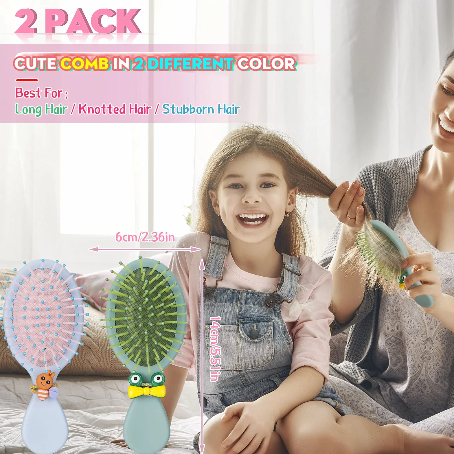 ADAKEL Spazzola per Capelli, Bpazzola Districante Ovale per Bambini Pettine Portatile da Massaggio con Gasbag con Corda per Capelli per tutti i tipi di capelli (Blu, Verde)