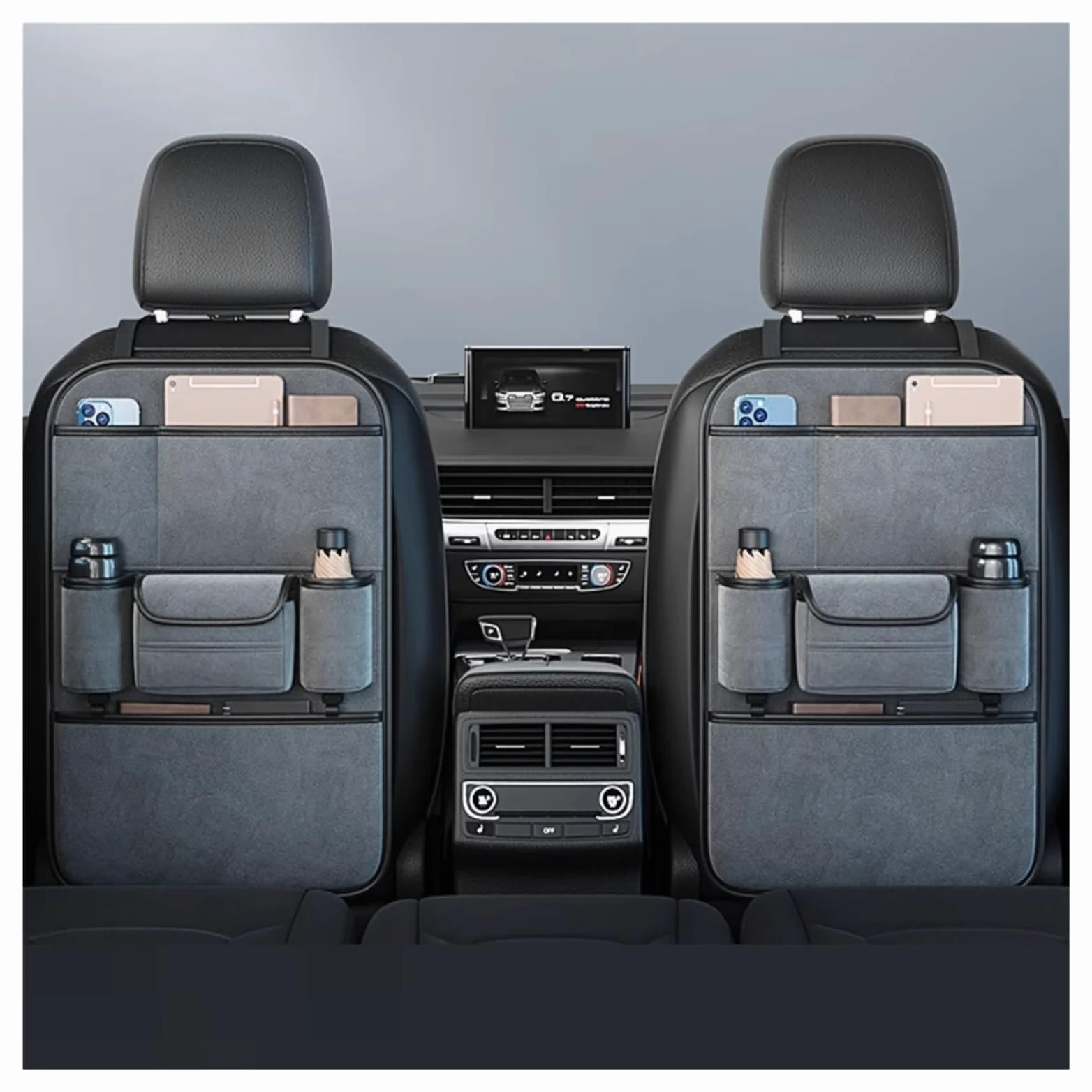 Organizzatore per Sedili Auto per Seat Tarraco, Organizer Bambino per Sedile AUT, lipermeabile Sedile Posteriore Auto Organizzatori,Molto Spazio di archiviazione(Advanced Grey,Two Storage)