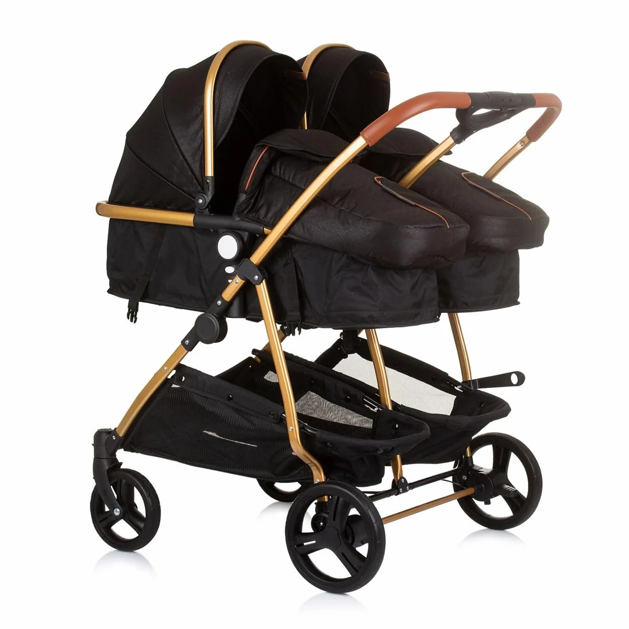 Chipolino, passeggino per fratelli, New Twin Duo Smart, pieghevole, cestino, colorazione:nero