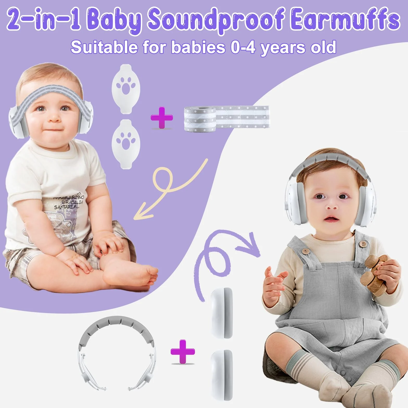 Cuffie Antirumore Neonato per Proteggere l'Udito -25dB, Cuffie Antirumore Morbido per Bambini Bebè da 0 a 3 Anni, Protezione Acustica, Archetto Regolabile, per Viaggi in Aereo