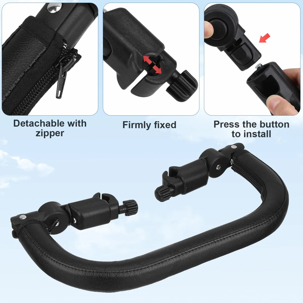 Alipis Universale Passeggino Paraurti Bar Corrimano Passeggino Maniglia Estensore Cuoio e Tubo di Ferro Baby Buggy Accessorio Adatto Oltre 98 Passeggini 15.4X13.6X2 Pollici
