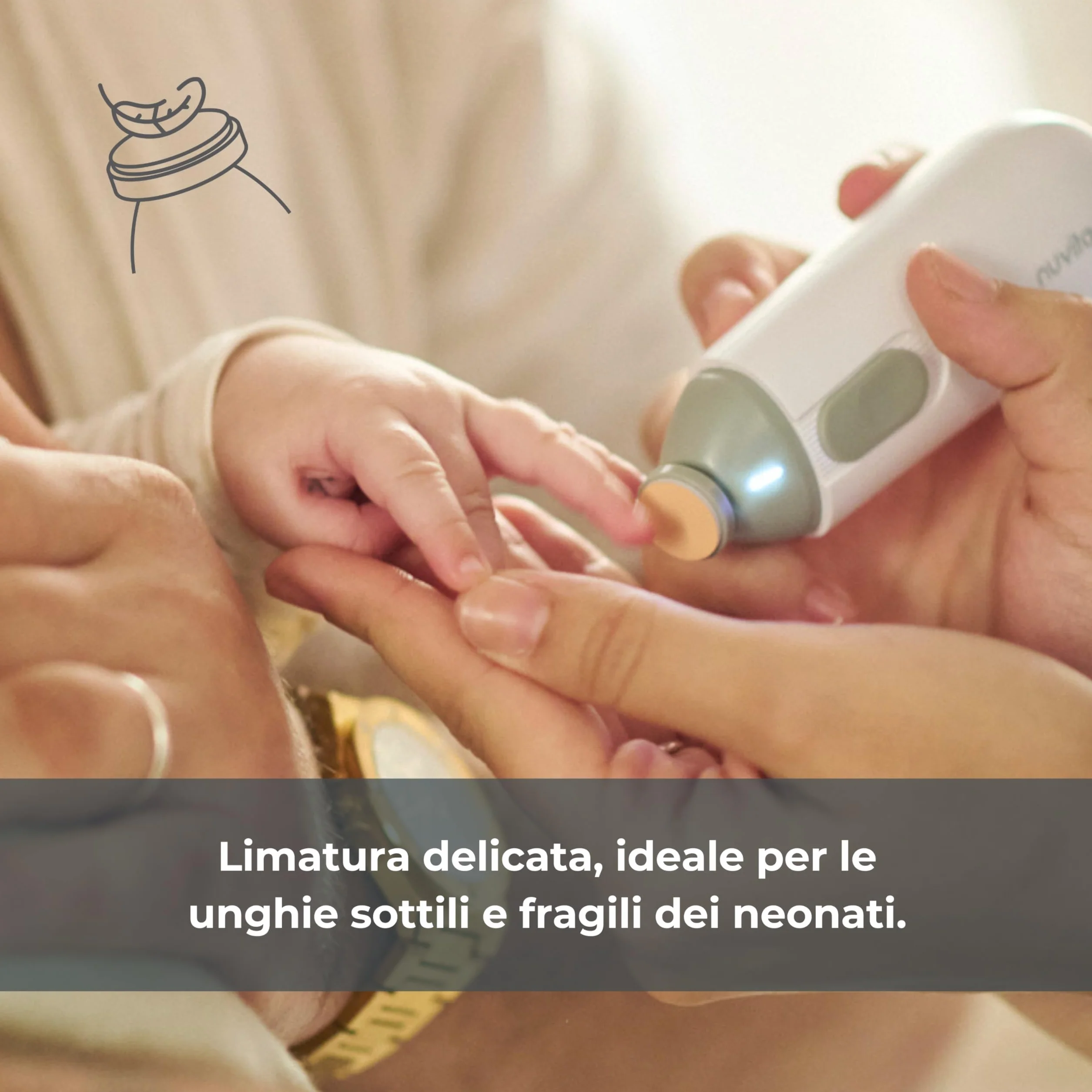 Nuvita 1130 Tagliaunghie Trimmy Lima Elettrica per Unghie di Neonati e Bambini – Sicuro, Delicato e Facile da Usare con Doppia Velocità, Include 5 Testine per Limatura e Custodia da Viaggio