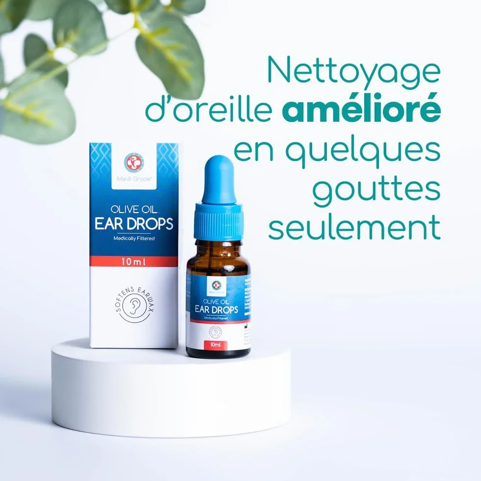 Medi Grade Gocce Auricolari all’Olio Oliva 100% Puro per Pulizia Orecchie – Olio per Rimozione Tappi di Cerume in Boccetta da 10 ml – Ammorbidisce e Rimuove i Tappi Orecchie – Sollievo Rapido