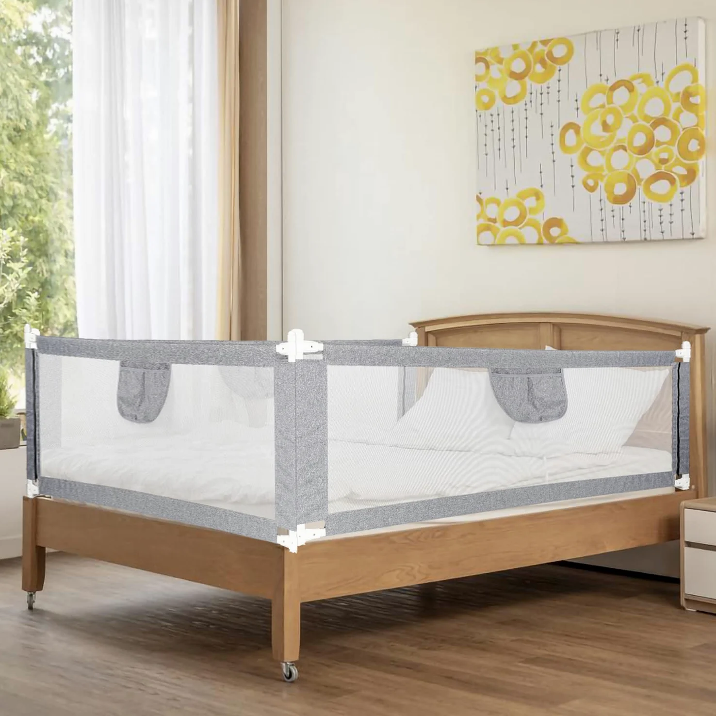 Griglia di protezione per lettino, 180 x 80 cm, per bambini, con rete ariosa, struttura stabile, facile da montare, colore: grigio