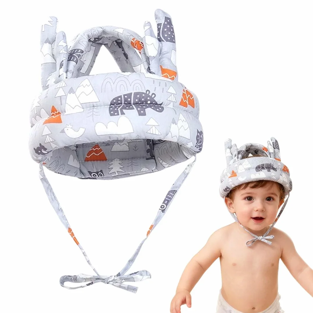 Poggiatesta per bambini - Poggiatesta regolabile per neonati, protezione per la testa, cuscinetto protettivo morbido e traspirante per bambini dai 6 ai 24 mesi (corna di foresta grigio)