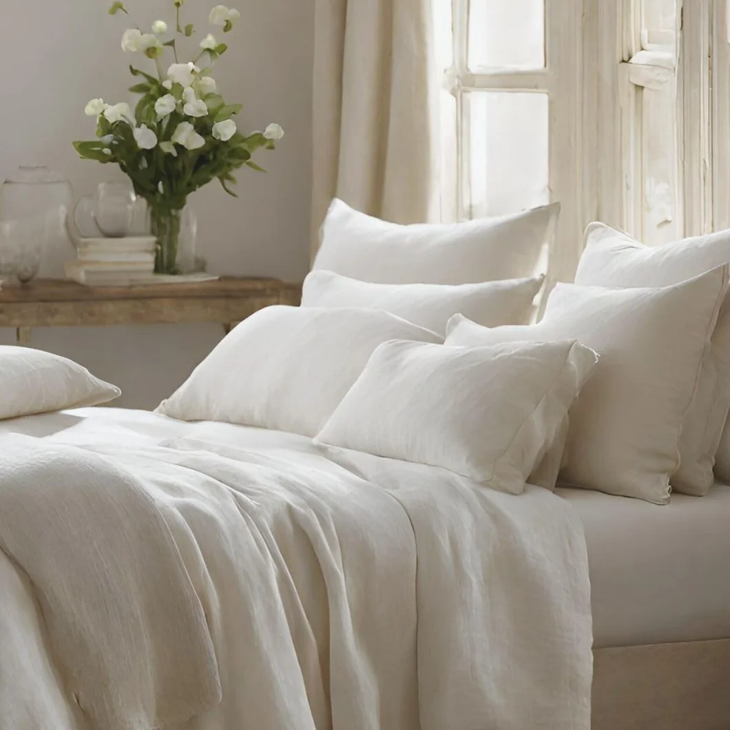 Cuore di lino - Federa letto in puro lino 100% Made in Italy Moderna Bianco Ottico 50x80cm