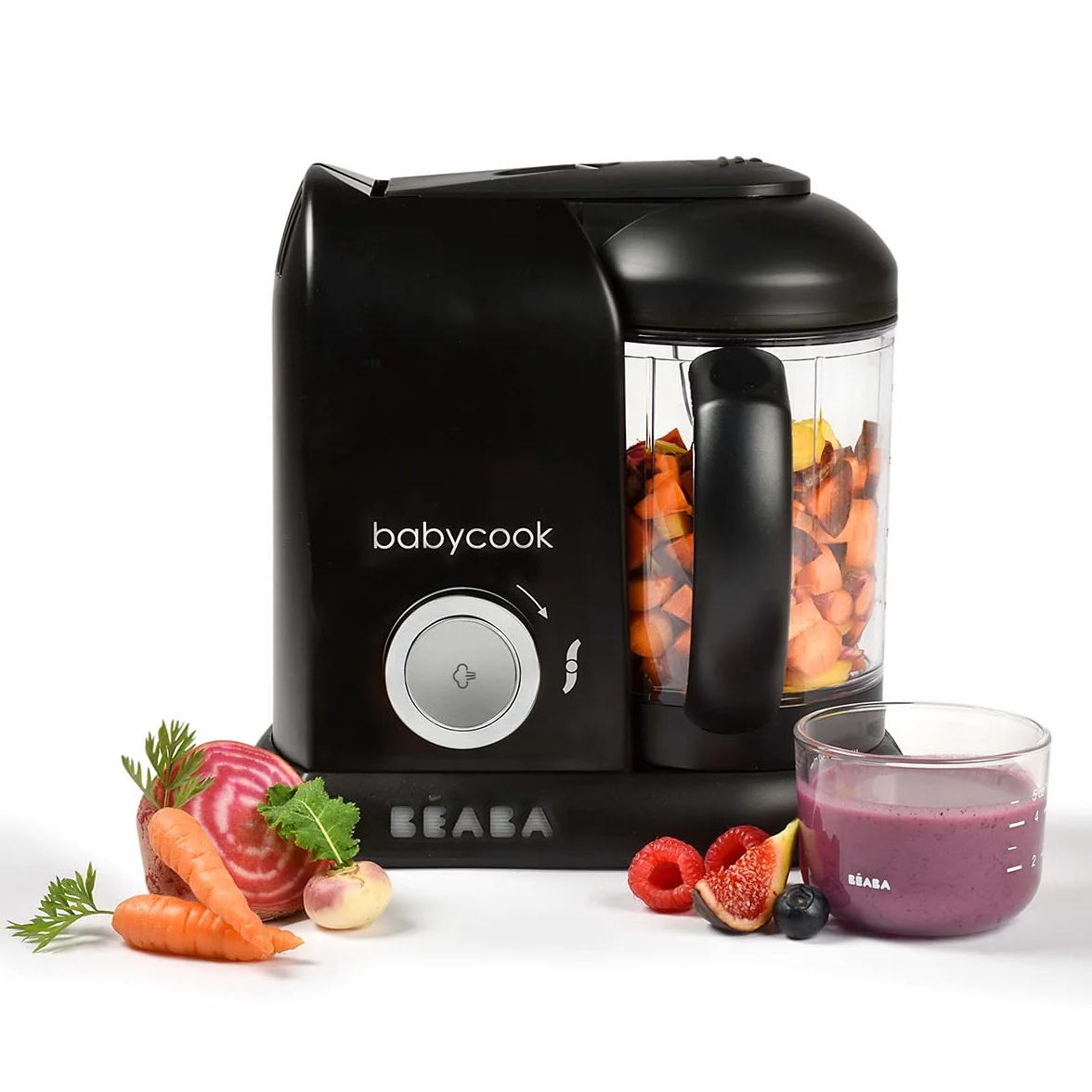Béaba - Babycook Solo - Macchina per la pappa per bambini - 4 in 1: Processore, frullatore e fornello - Cottura a vapore morbida - Veloce - Diversificazione alimentare per il tuo bambino - Black